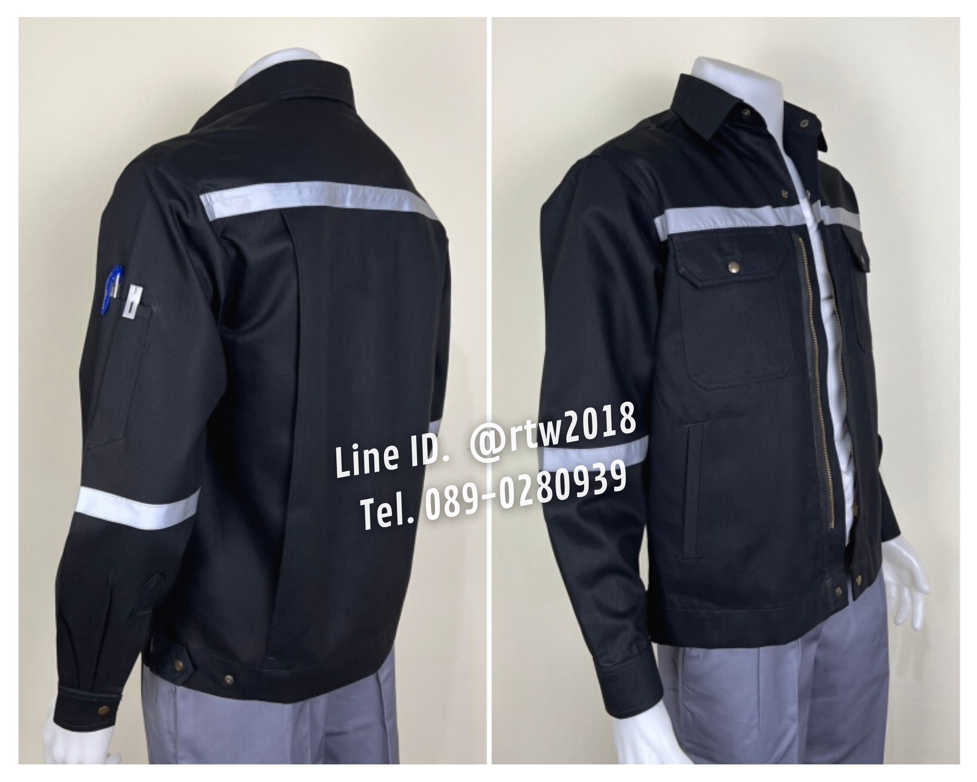 รหัส AB18.3 : เสื้อช่างแจ็คเก็ตแขนยาวผ้าเวสปอยท์ 4 กระเป๋าสีดำ (ติดสะท้อนแสง)