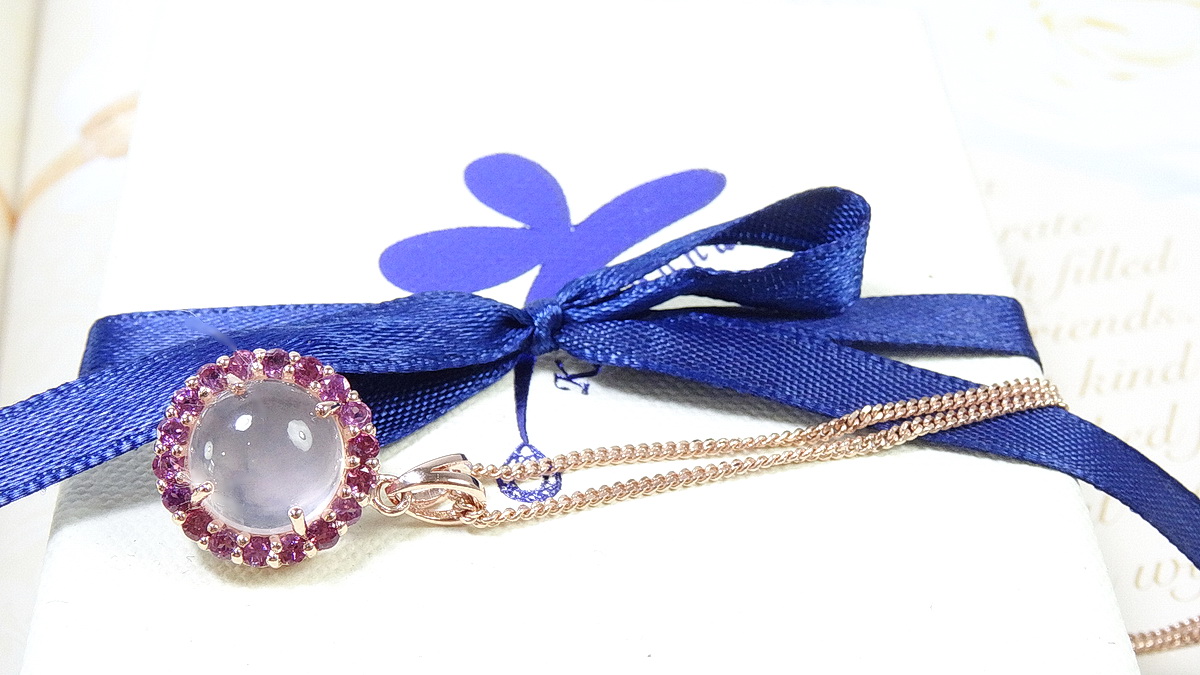 สร้อยคอพร้อมจี้พลอยแท้ พลอยโรสควอทซ์สีชมพูอ่อนล้อมเมทิสท์สีม่วงชมพูสวยหวาน พลอยสีชมพูสำหรับคนเกิดวันอังคาร อัญมณี/จี้ประจำวันวันอังคาร