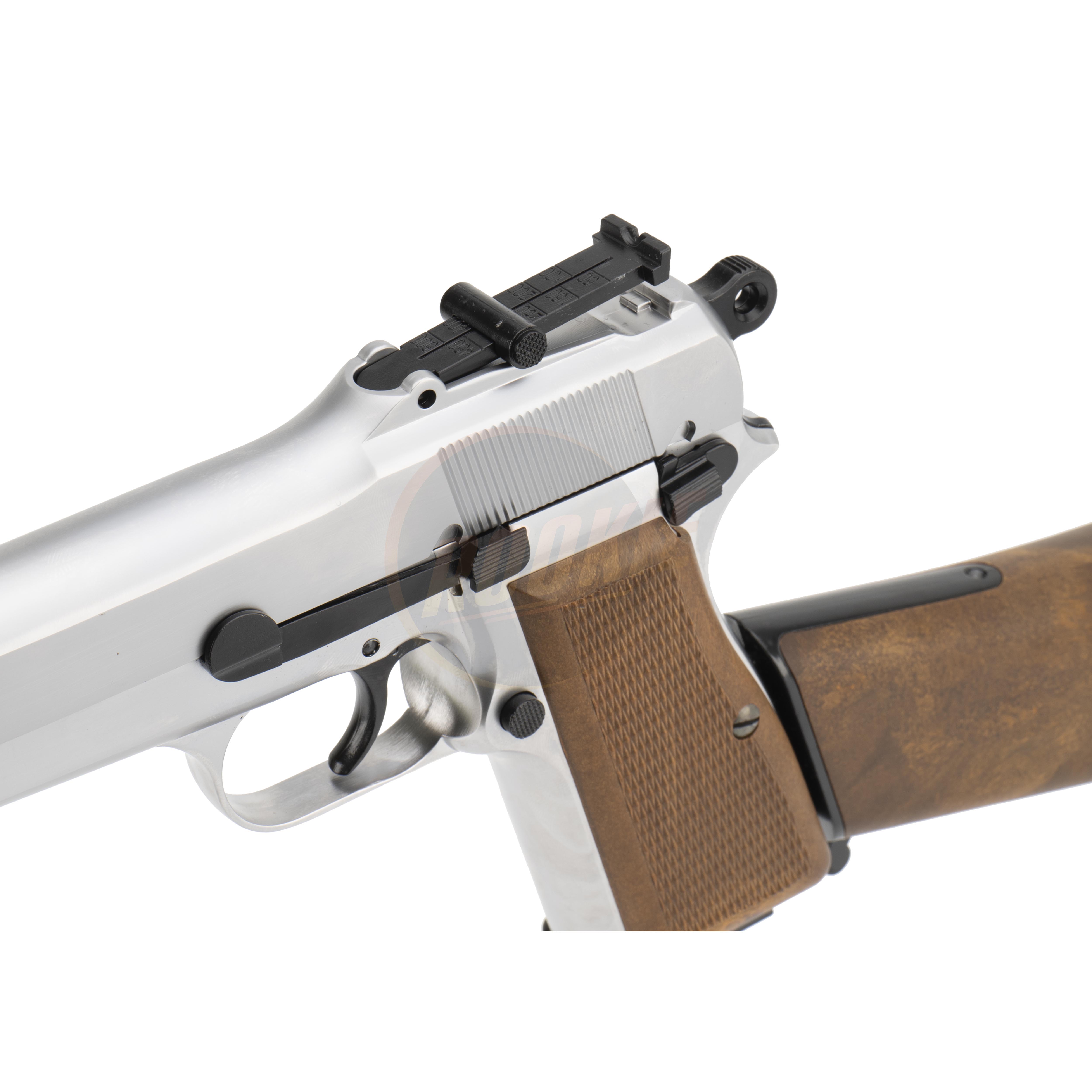 WE New Browning Hi-Power MK1 with Stock - Silver