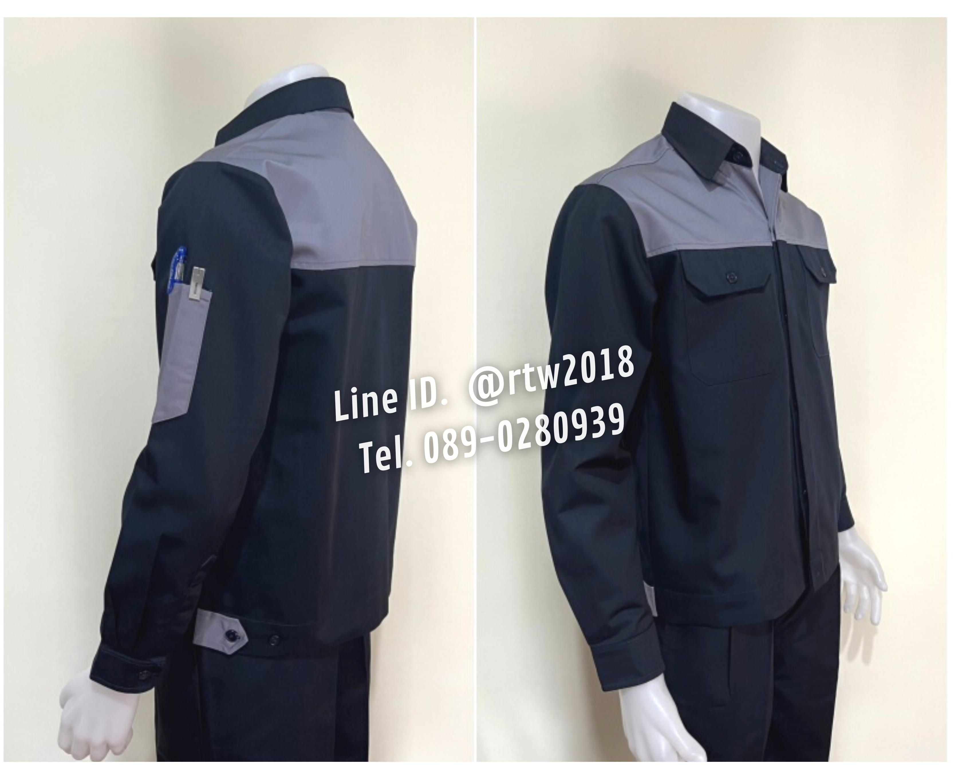 รหัส AB3.1 : เสื้อช่างแขนยาวผ้าคอมทวิวกรมท่าอกเทา (ซ่อนสาบ)