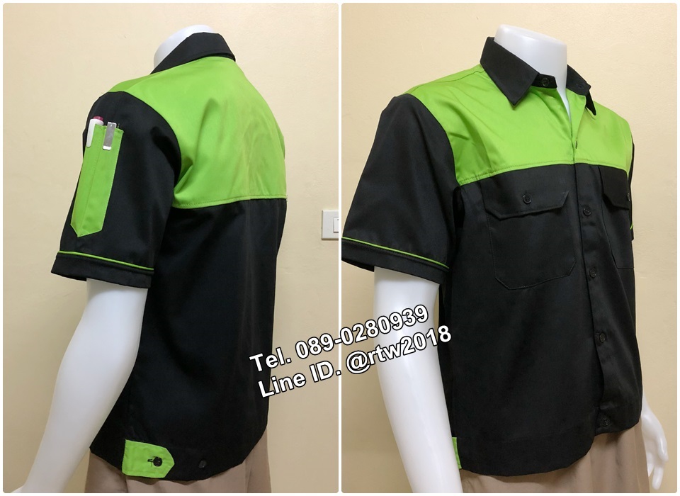 รหัส A36 : เสื้อช็อปแขนสั้นแบบดำอกเขียว