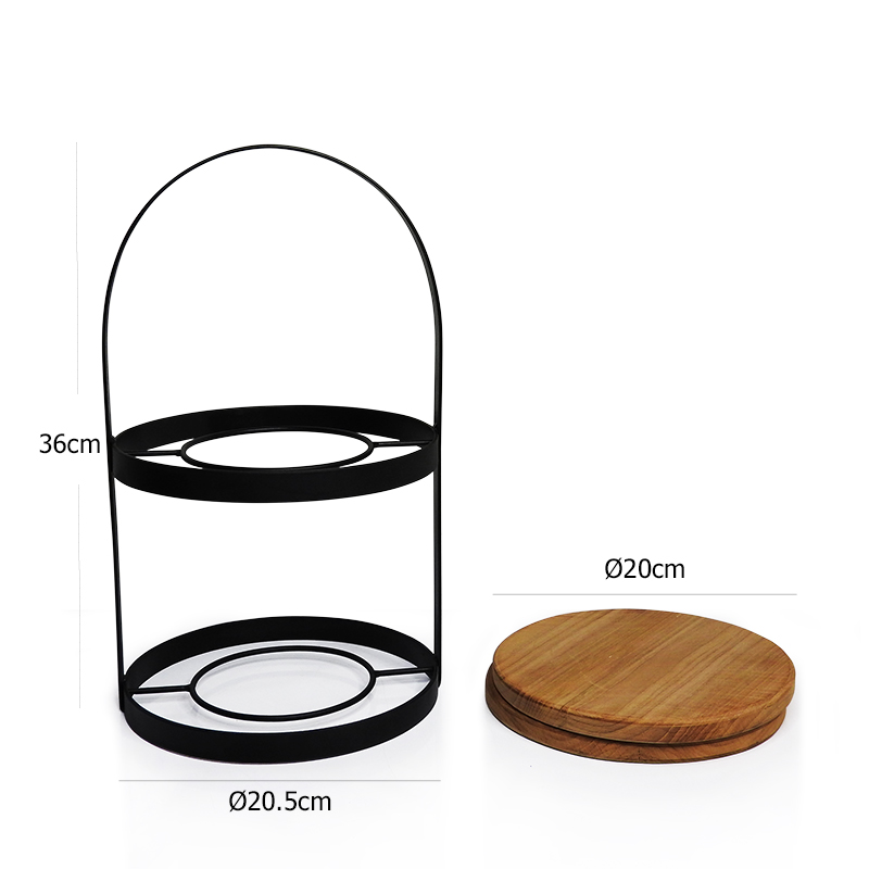 High tea 2-tier steel stand, round flat steel with teak sheet