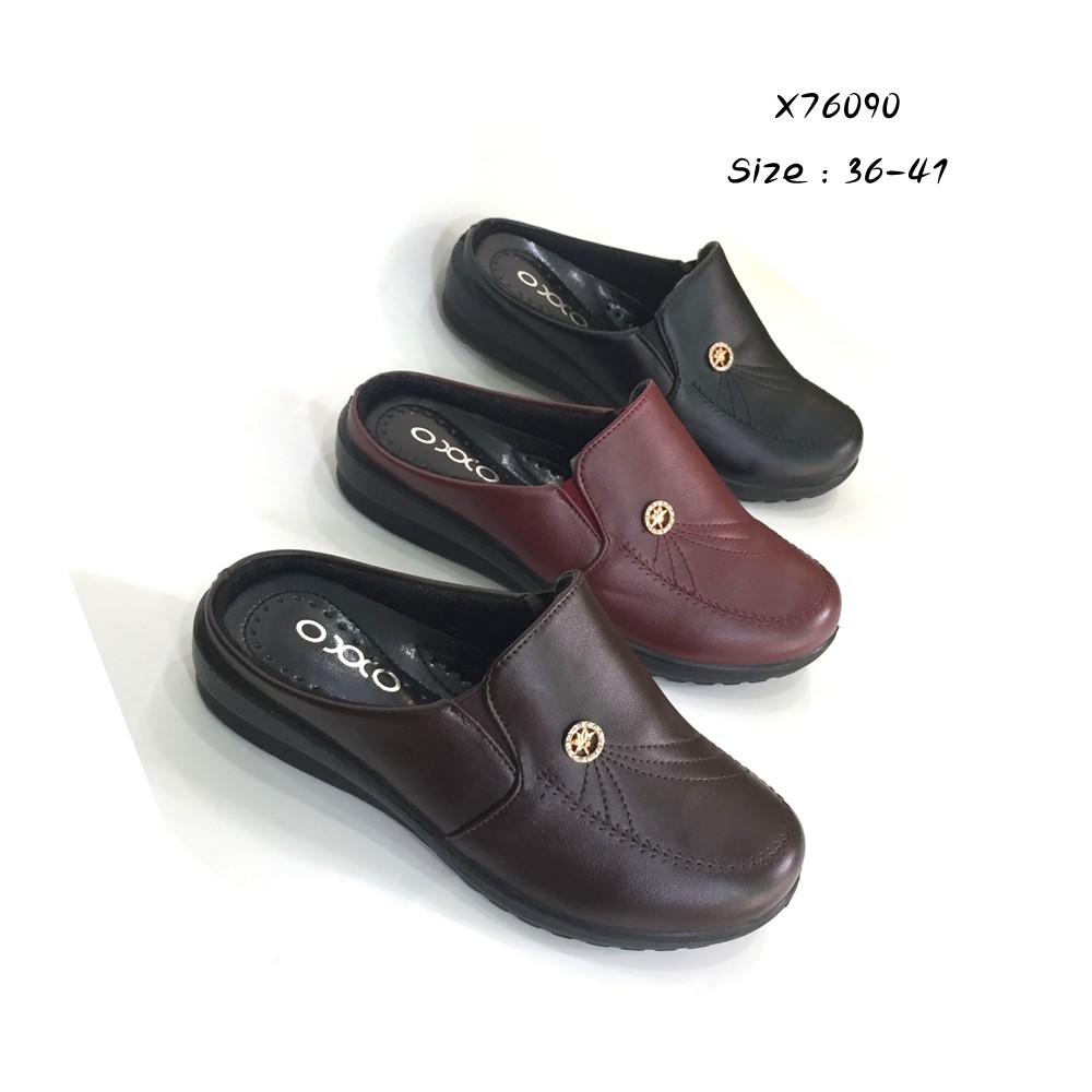 prettycomfort รองเท้าลำลอง แฟชั่น เพื่อสุขภาพ หุ้มหัวเปิดหลัง หนังพียู พื้นนิ่มใส่สบาย ส้นกันลื่น X76090