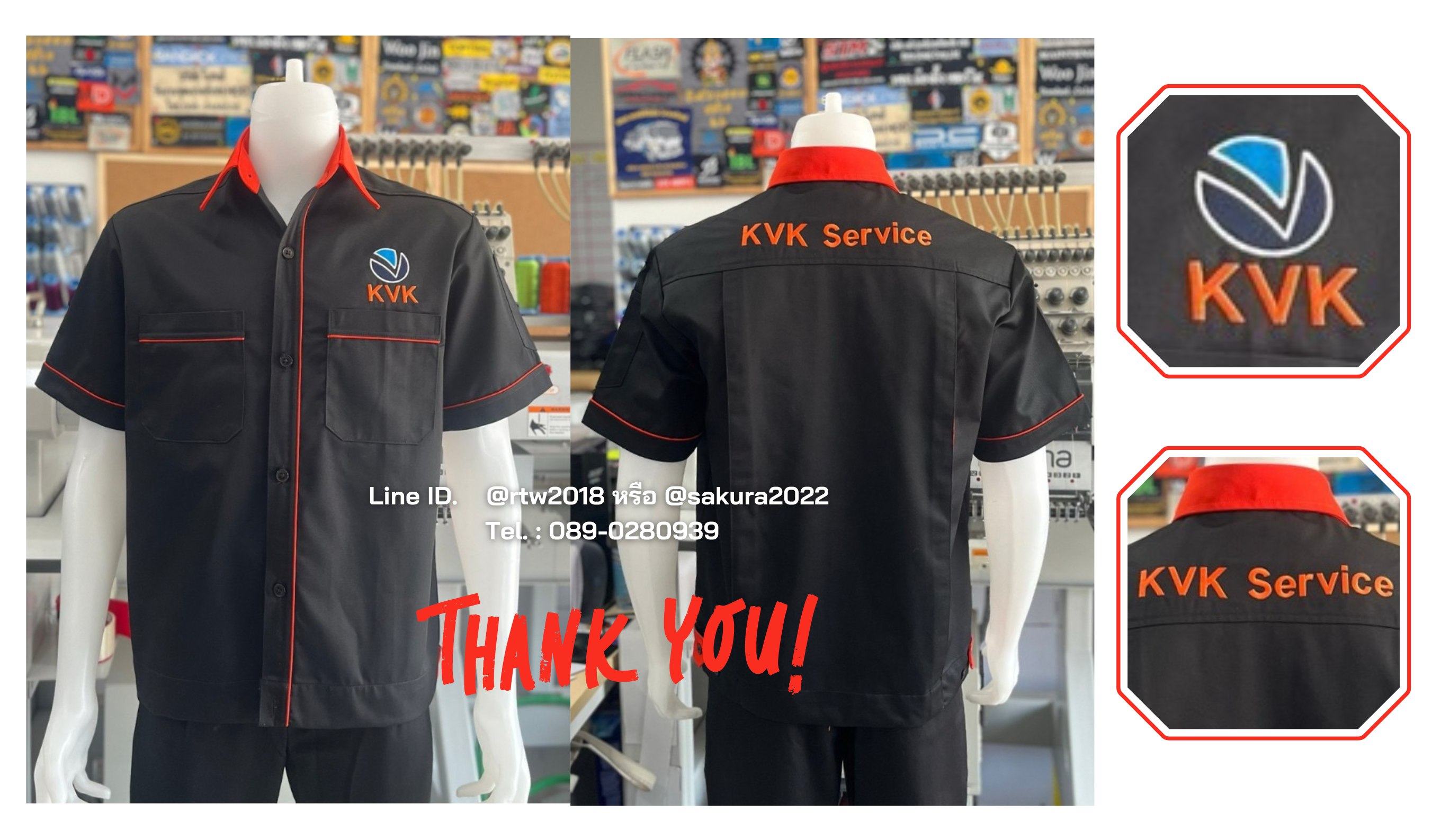 รหัส A7.1 : เสื้อช่างแขนสั้นผ้าคอมทวิวสีดำกุ้นม่วง