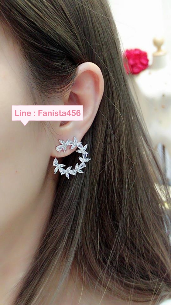 ต่างหูTiffany ต่างหูใบมะกอก เพชร CZ งานHi-end