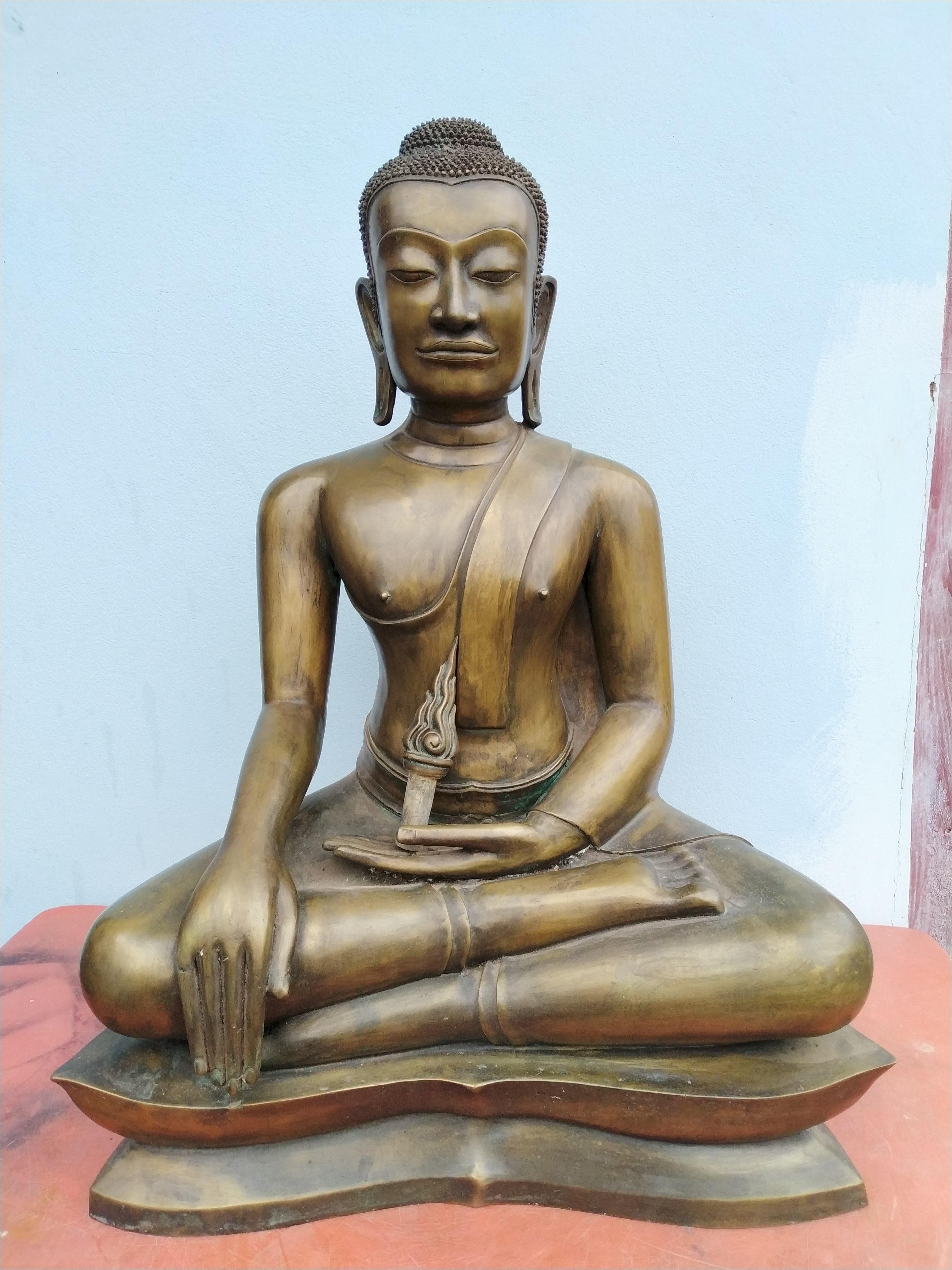 พระอู่ทอง ปางชนะมาร หน้าตัก 20 นิ้ว เนื้อโลหะสำริดเหลืองขัดลงหิน