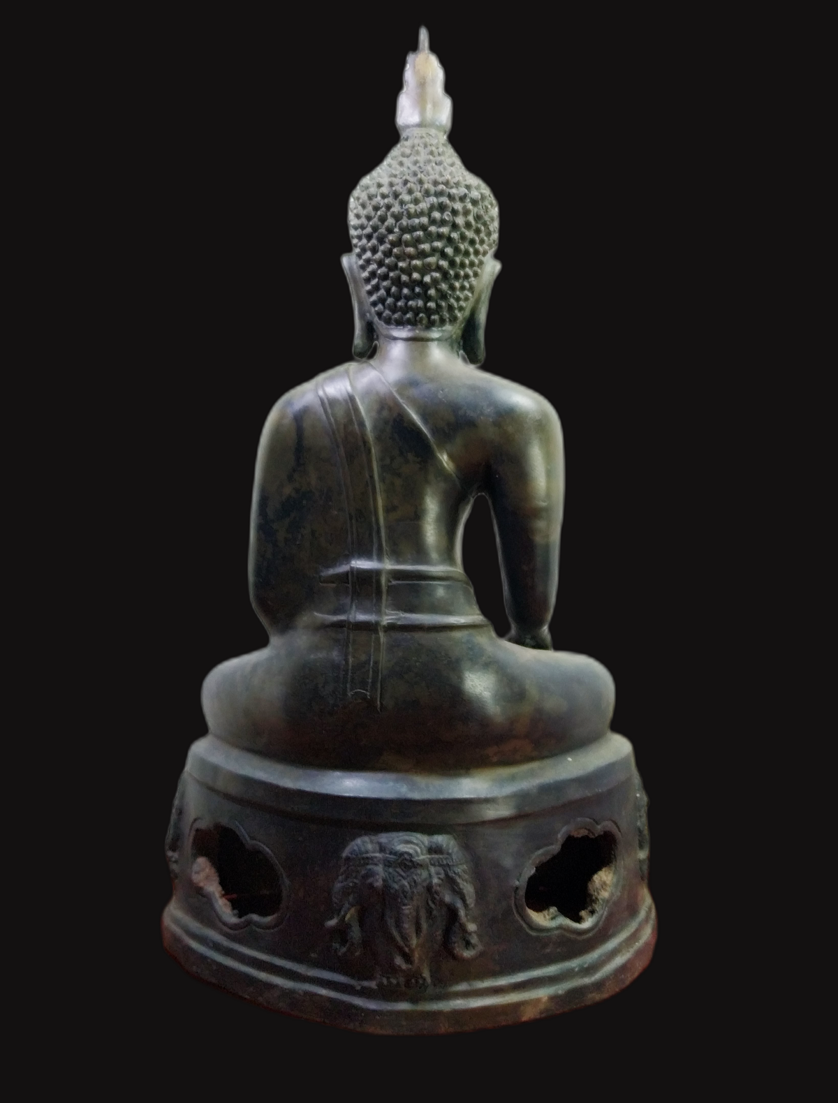พระบูชา พระอู่ทอง ฐานลายช้างสามเศียร หน้าตัก 9 นิ้ว เนื้อโลหะสำริดสภาพเก่า
