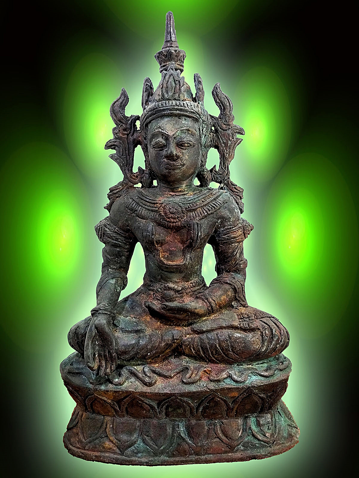 พระเชียงรุ้ง ทรงเครื่อง ปางประทานพร หน้าตัก7นิ้ว เนื้อสำริดสภาพเก่า