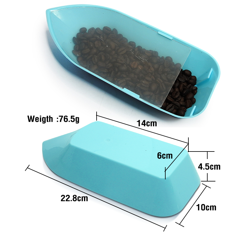 Coffee bean tray, boat-shaped with transparent lid