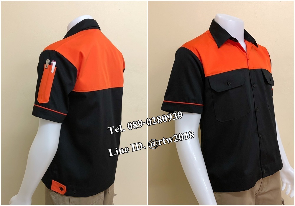 เสื้อช็อปแขนสั้นแบบดำอกส้ม (รหัส A81)