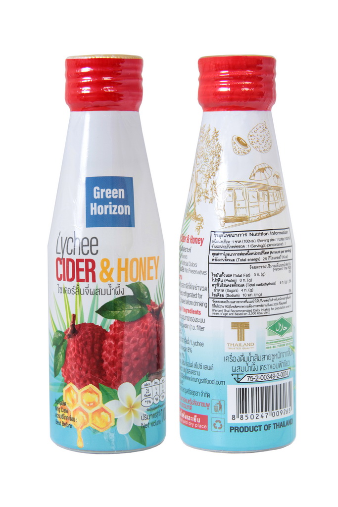 กรีน ฮอไรซัน ไซเดอร์ลิ้นจี่ผสมน้ำผึ้ง ตราขอบฟ้าเขียว ขนาด 100 ซีซี(Green Horizon Lychee Cider & Honey 100 ml)