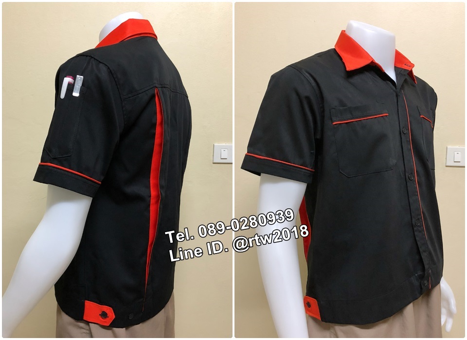 รหัส A38 : เสื้อช็อปแขนสั้นแบบดำกุ้นส้ม