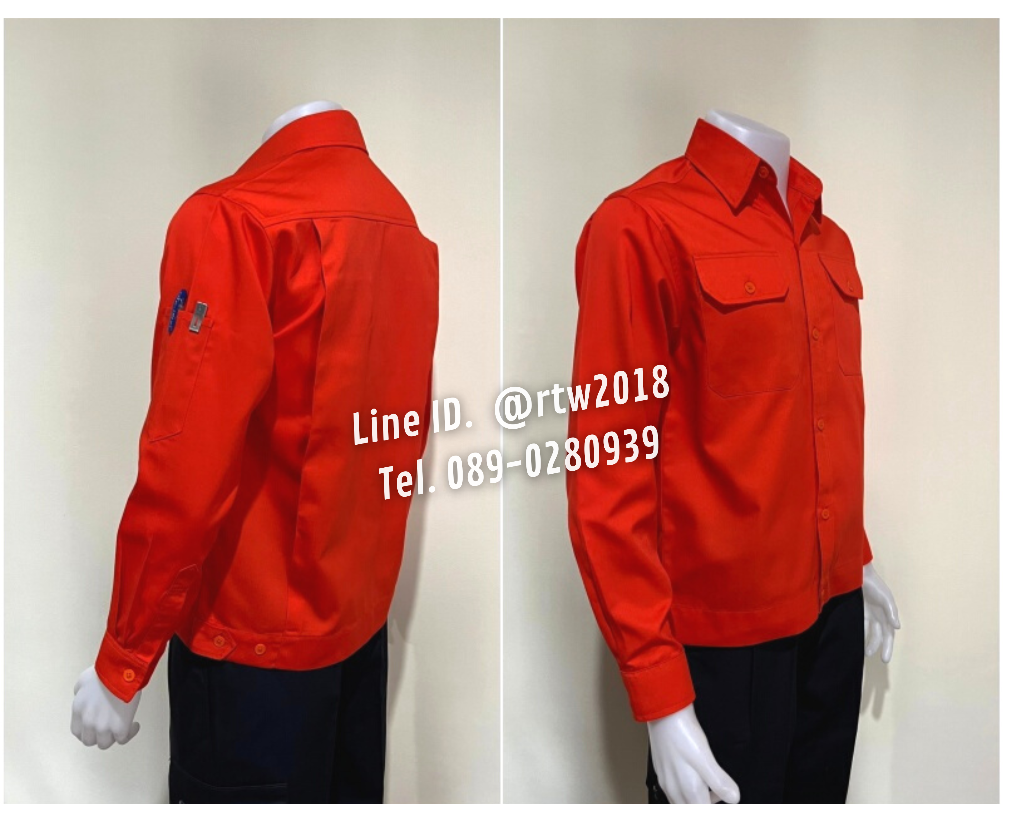 รหัส AB1.5 : เสื้อช่างแขนยาวผ้าคอมทวิวสีส้มล้วน