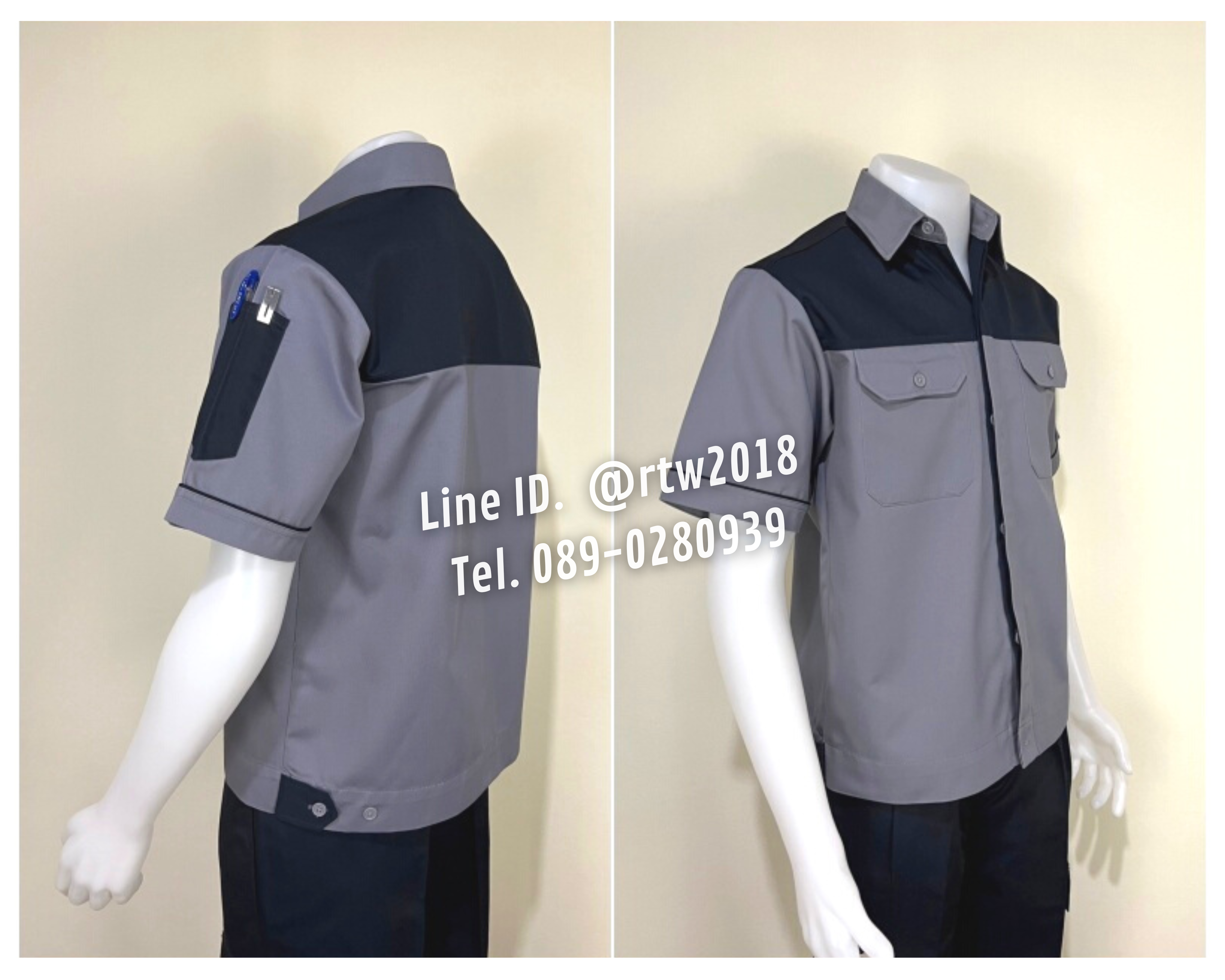 รหัส A8.1 : เสื้อช่างแขนสั้นผ้าคอมทวิวเทาอกกรมท่า (ซ่อนสาบ)