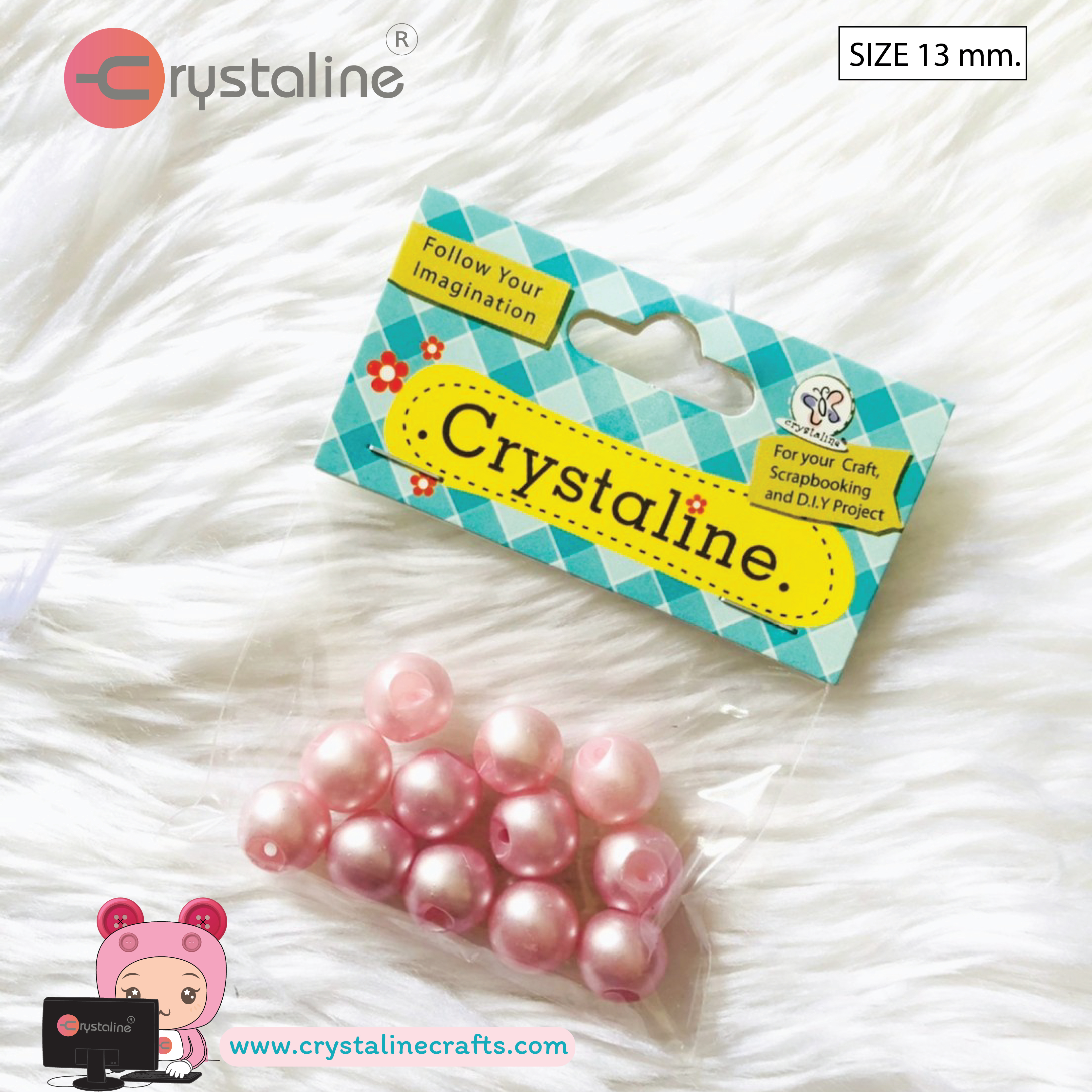 Pearl bead - Pink col. (size 14 mm,12pcs/pack)