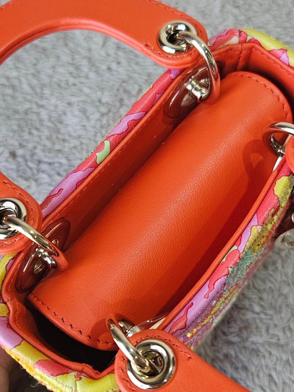 Lady Dior Micro Multicolor - Orange Gold Hardware