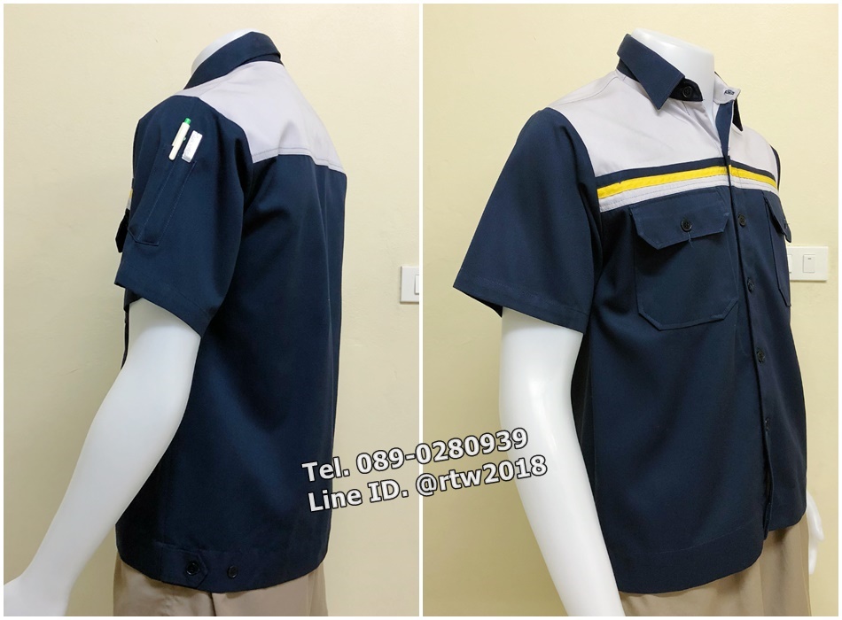 รหัส A54 : เสื้อช็อปแขนสั้นแบบกรมอกเทากุ้นเหลือง