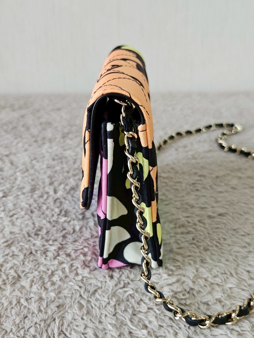 Chanel Multicolor Printed Fabric Mini Clutch With Chain holo32