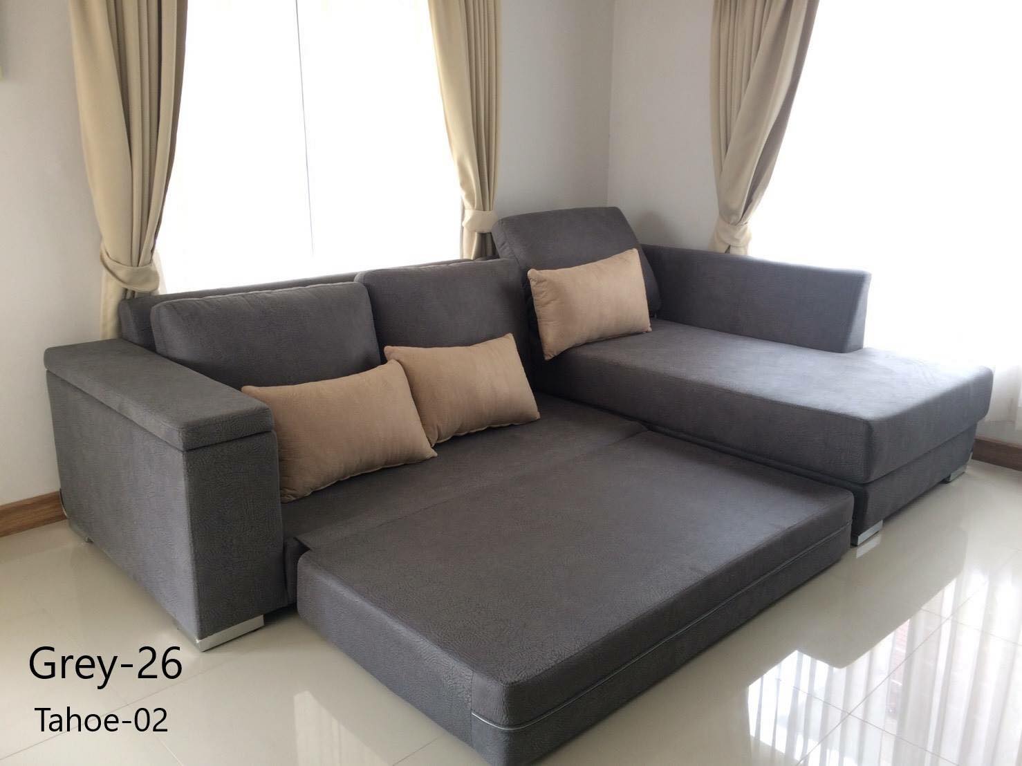 โซฟาเบด 3 ที่นั่ง L-Shape พับนอนได้ (ผ้าชามัวร์) Relax 2.50m
