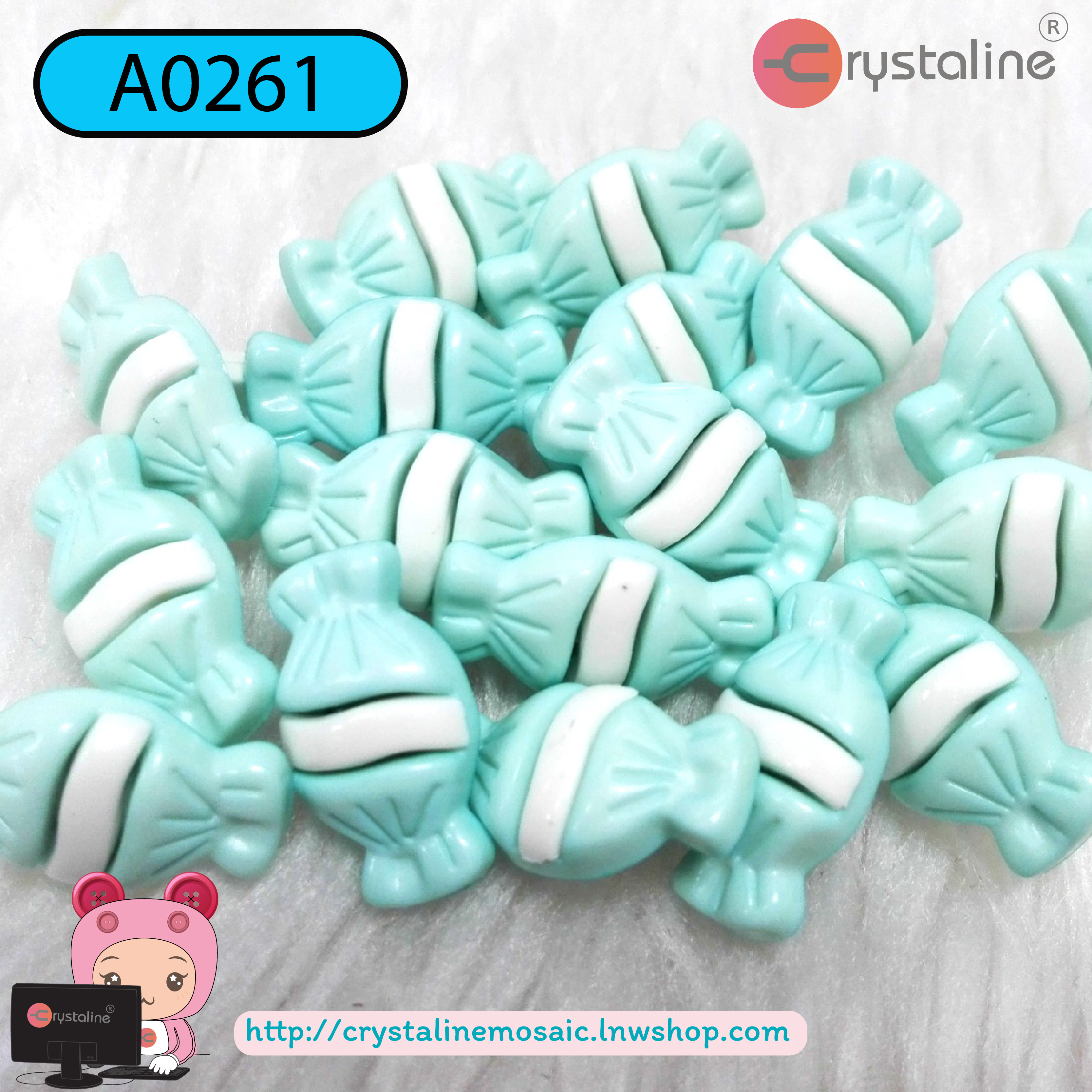 Candy button - Blue pastel col. (size 27L,144pcs/pack)