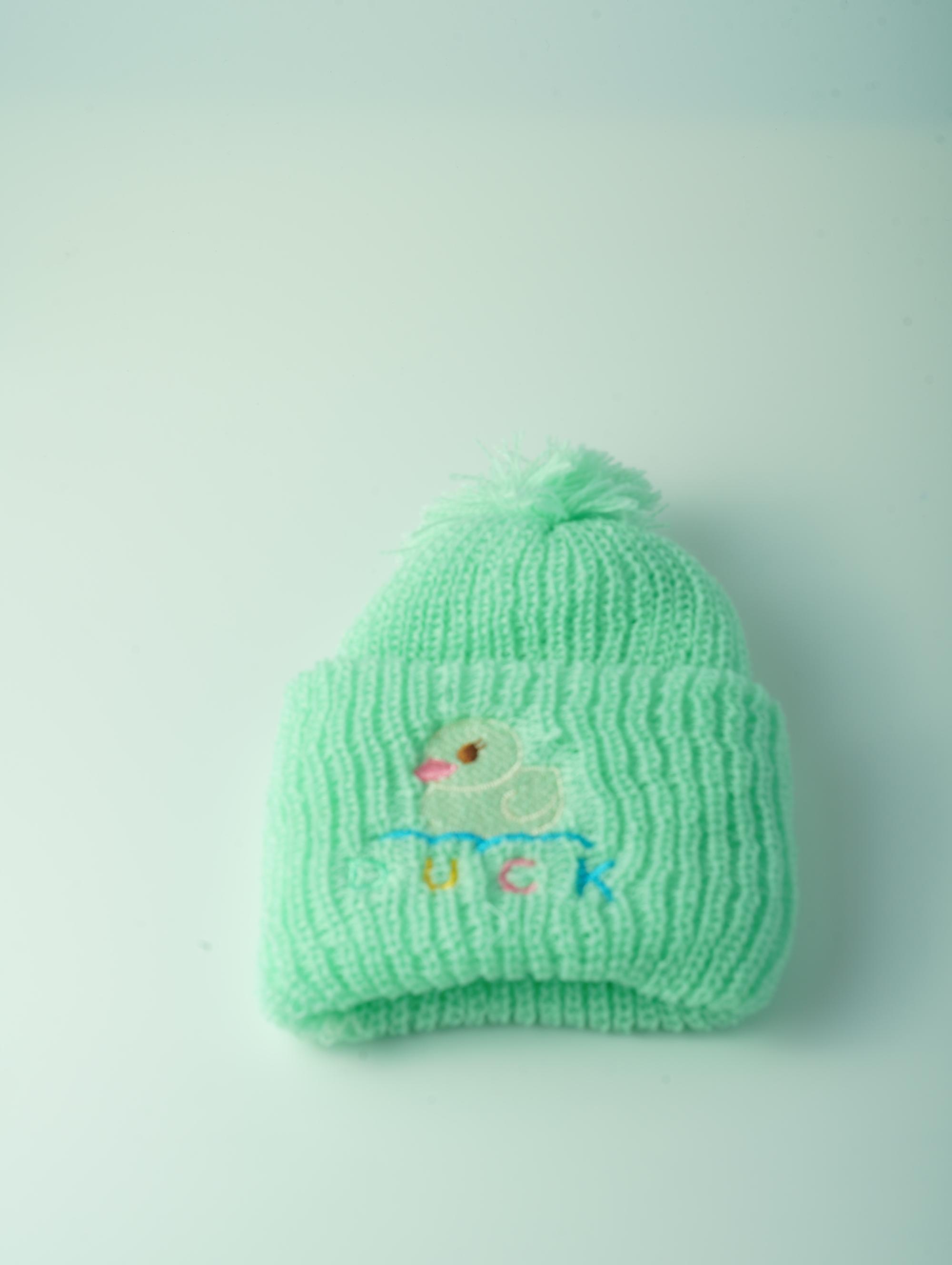 ขายส่ง หมวกไหมพรมเด็กแรกเกิด รุ่นหมวกพื้นสี ปักเป็ด(ราคาต่อโหล) nongnini1988