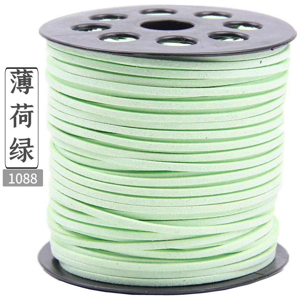 ขายส่ง เชือกหนัง เชือกแบน เชือกหนังชามัวร์ เกาหลี สีเขียวอ่อน #1088 (1ม้วน/100หลา)