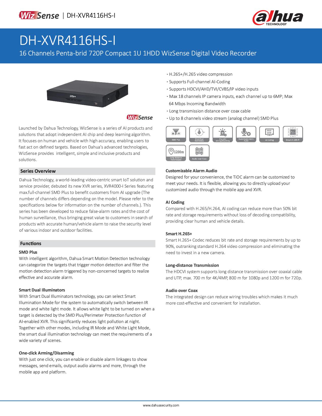 Dahua XVR4116HS-I เครื่องบันทึกกล้องวงจรปิด 16 ช่อง