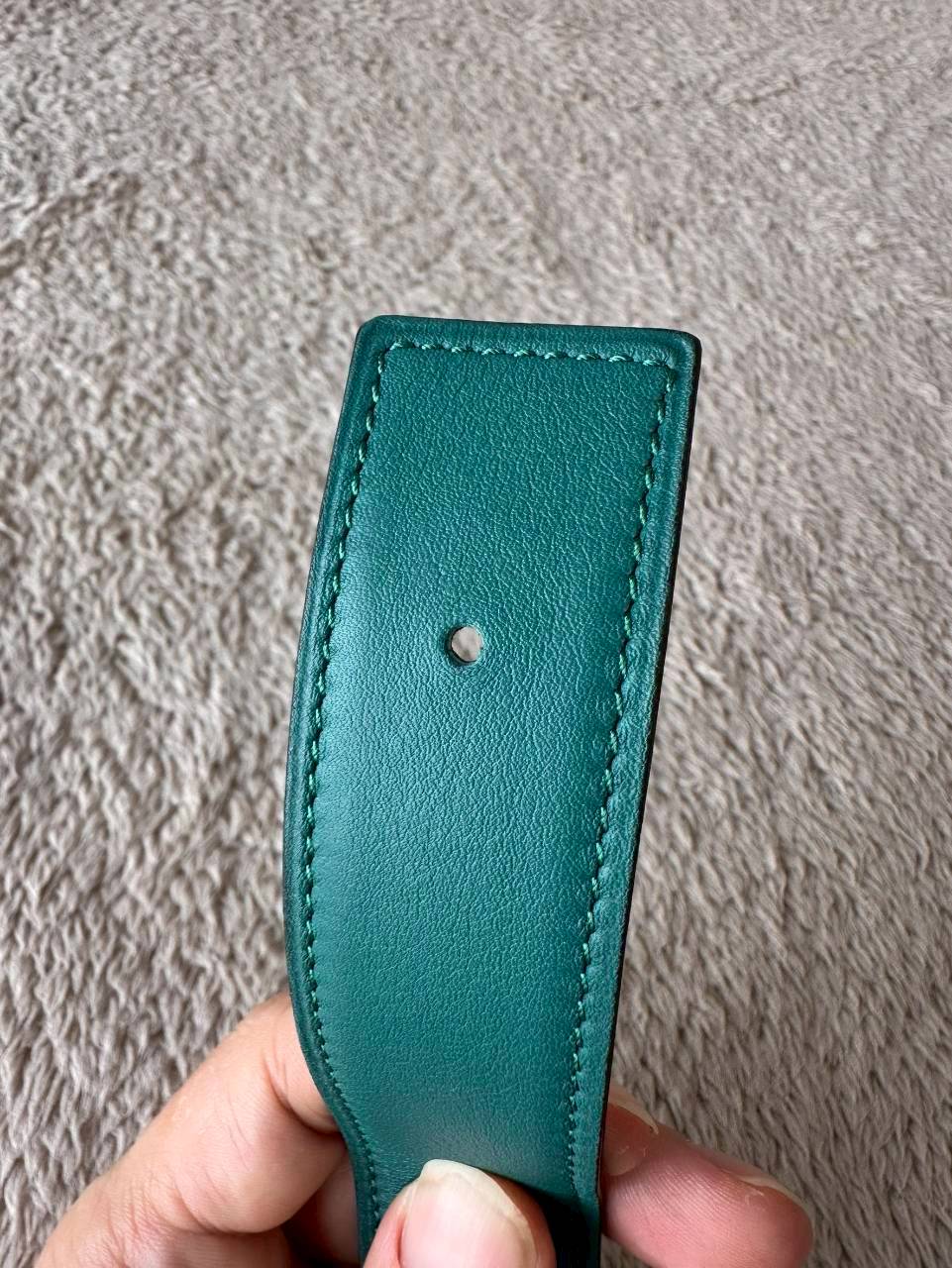 Hermes Belt สายสีเขียว/น้ำเงิน หัวกลมทอง