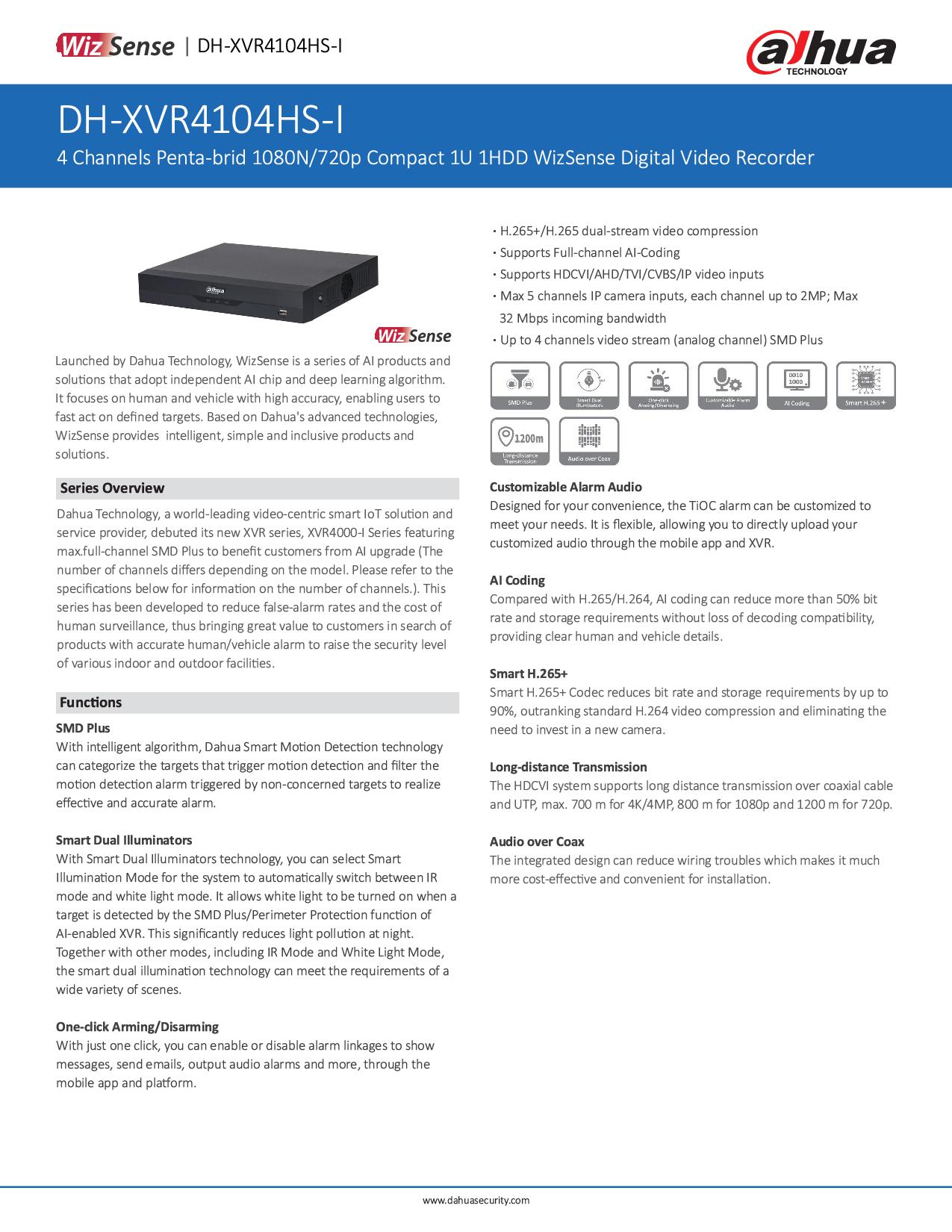 Dahua XVR4104HS-I เครื่องบันทึกกล้องวงจรปิด 4 ช่อง