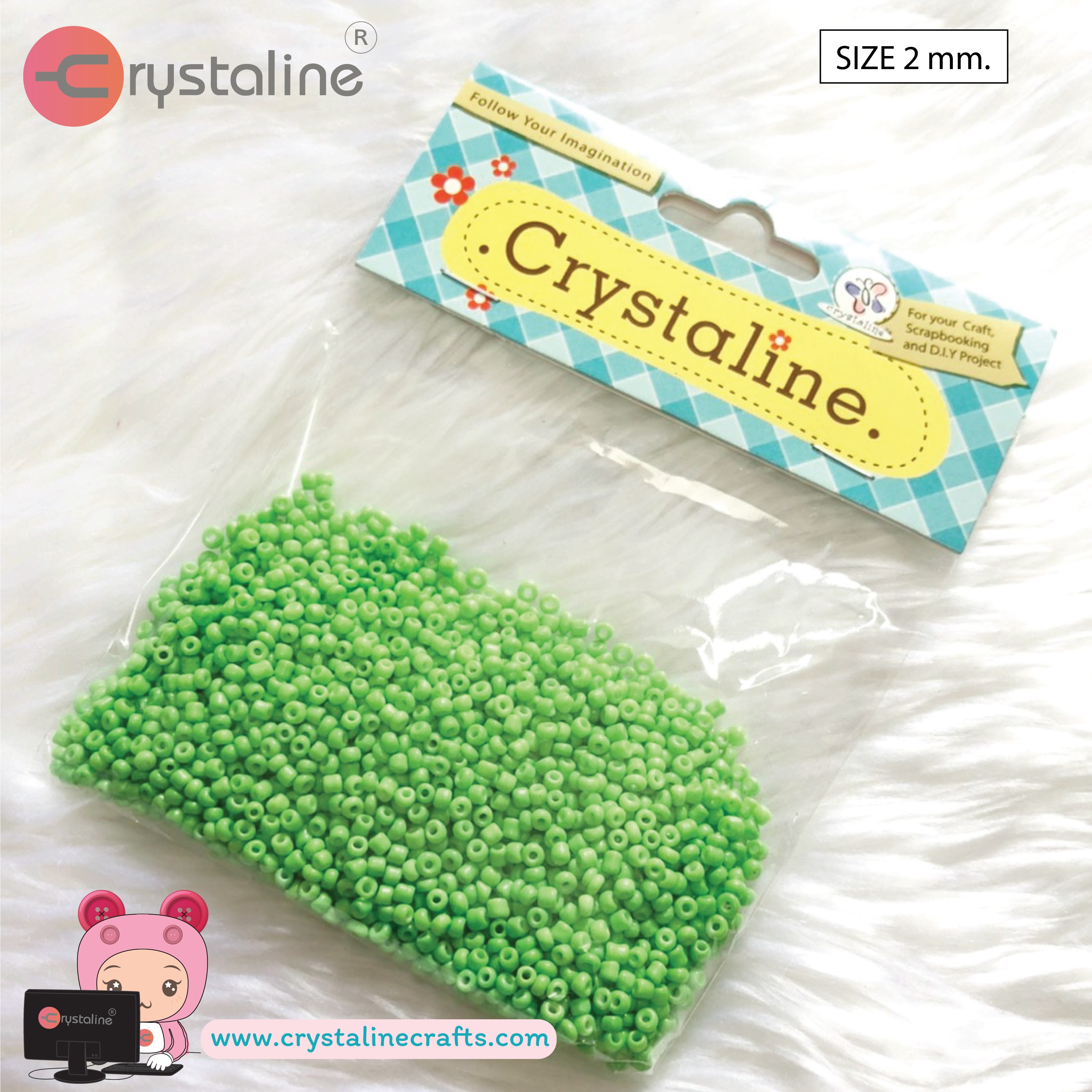 Pony bead - Green col. (size 2 mm,25g/pack)
