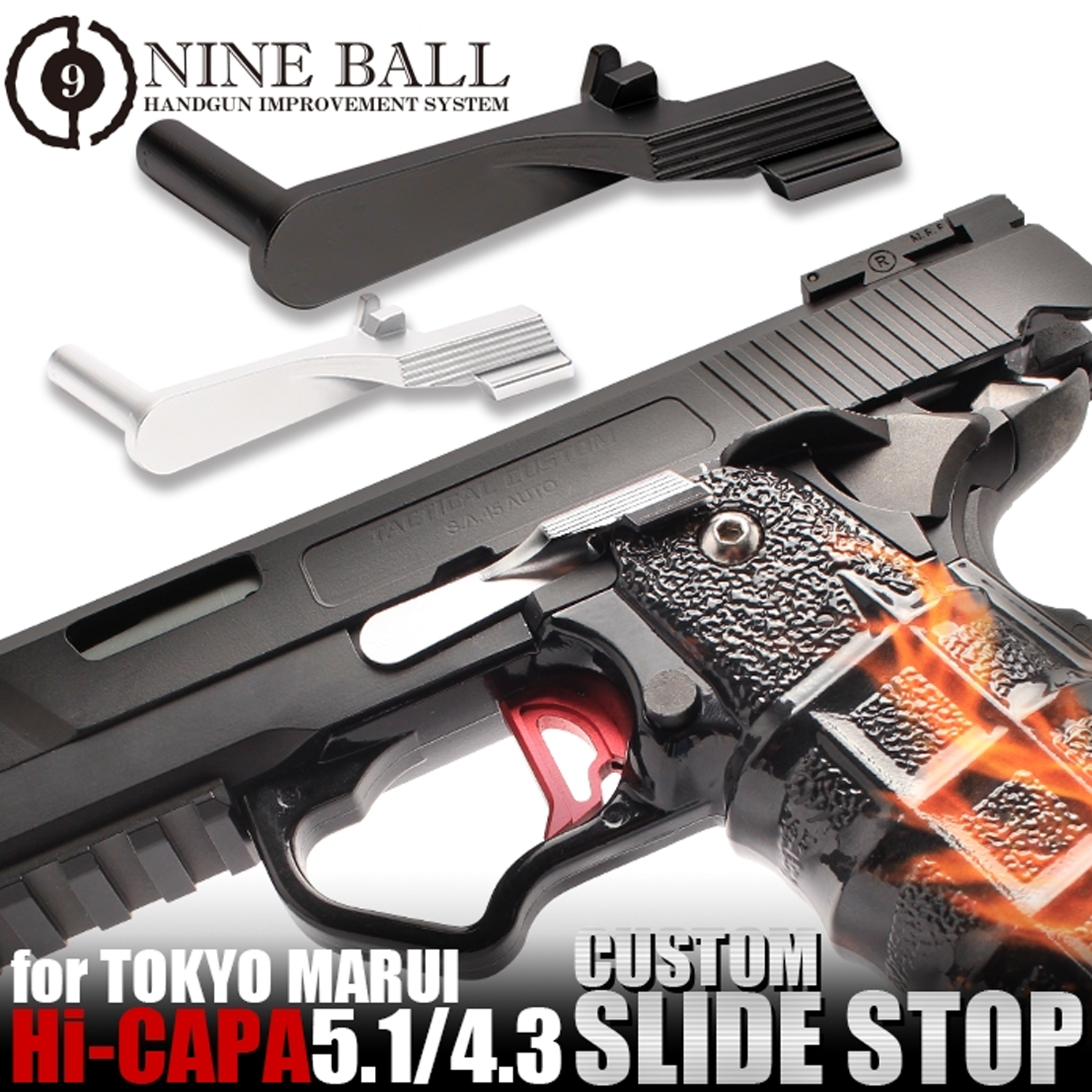 LAYLAX Nine Ball Extended Slide Stop for Tokyo Marui Hi-CAPA 5.1 / 4.3 - Silver