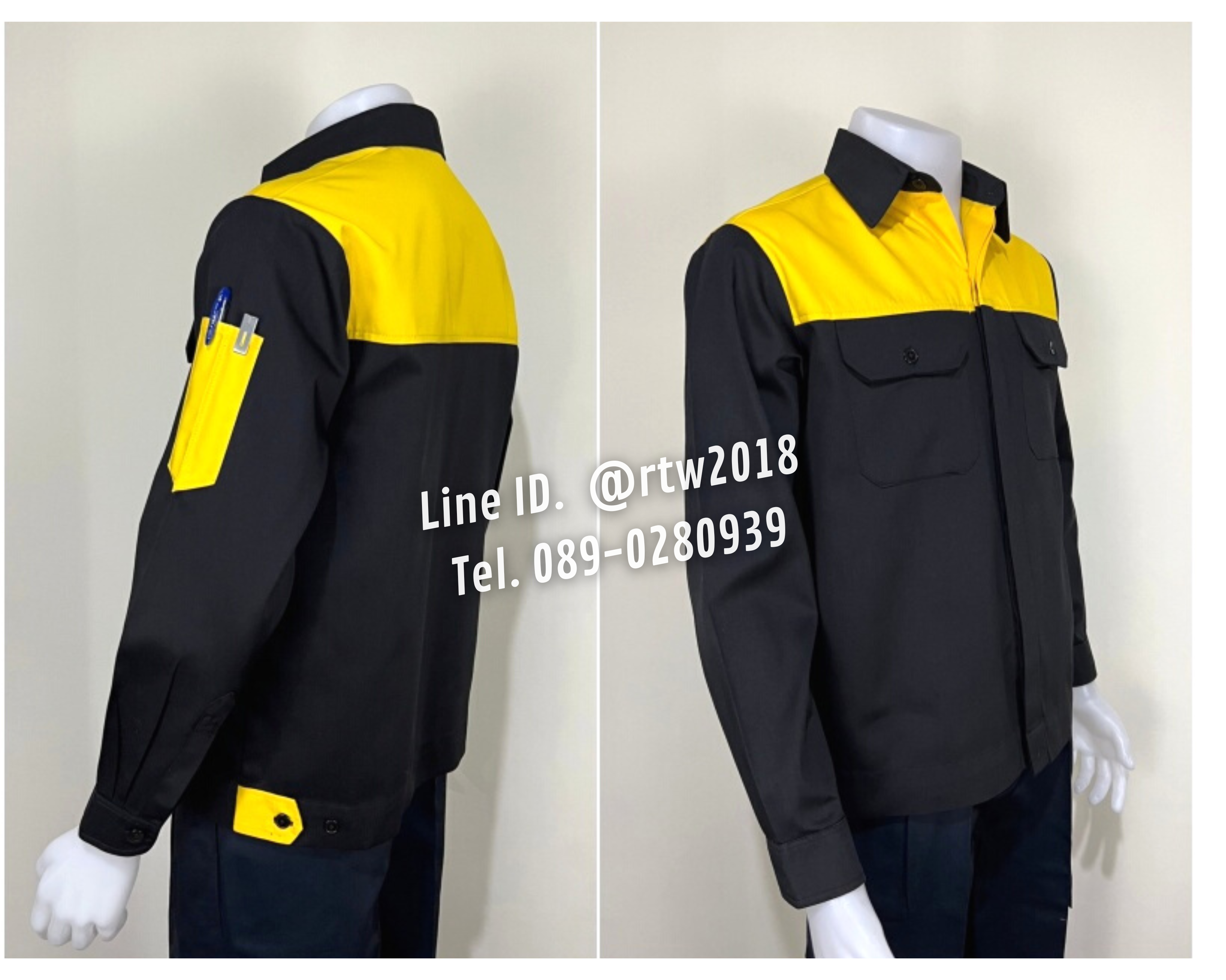 รหัส AB4.1 : เสื้อช่างแขนยาวผ้าคอมทวิวดำอกเหลือง (ซ่อนสาบ)