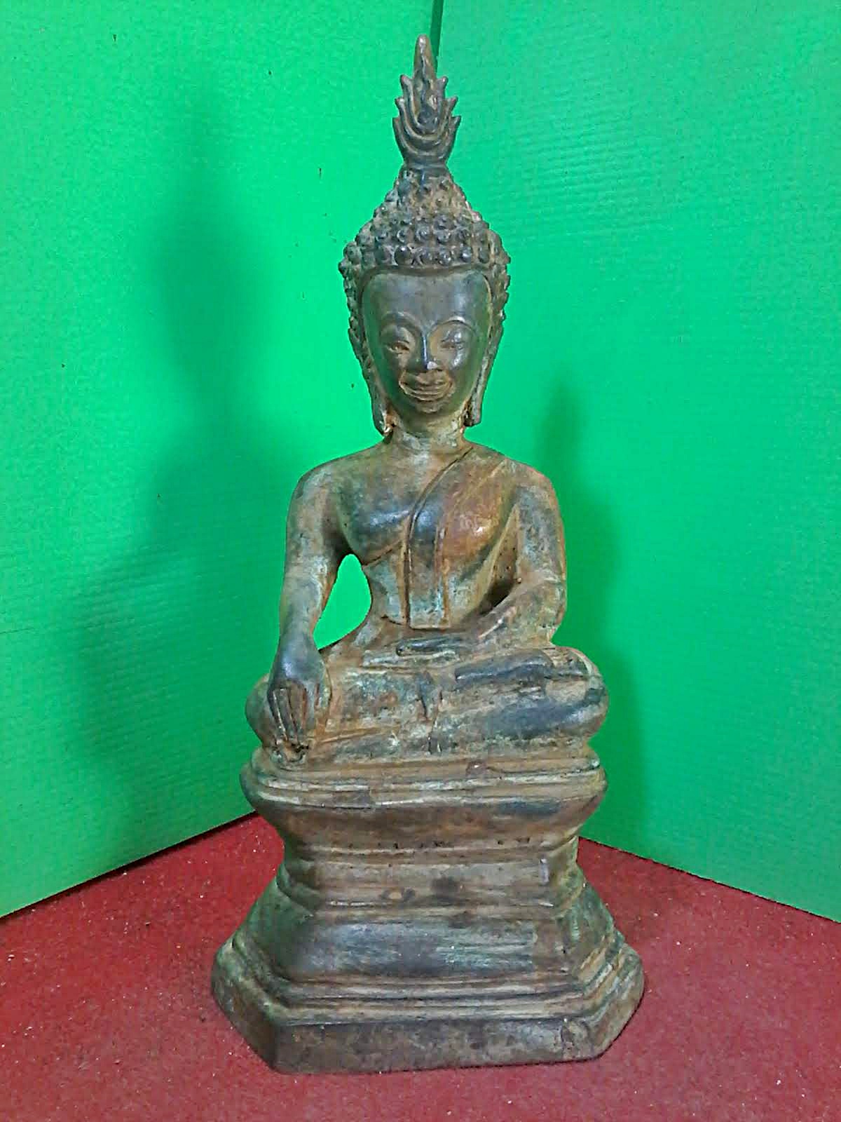 พระอู่ทอง(ลาว) ฐาน 4 นิ้ว เนื้อสำริดสภาพเก่า