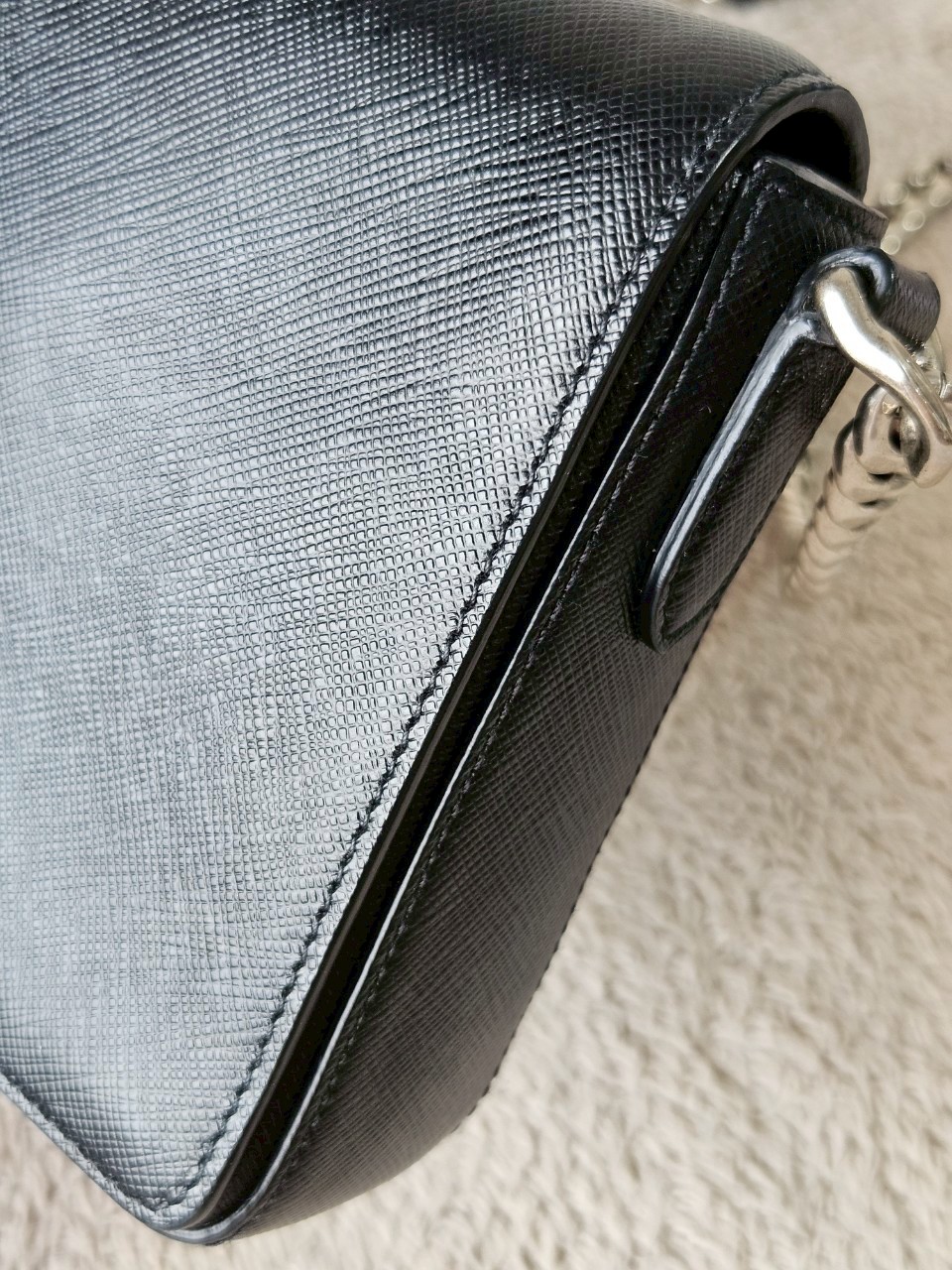 Prada 1BH014 Black Saffiano Leather Chain Shoulder Bag