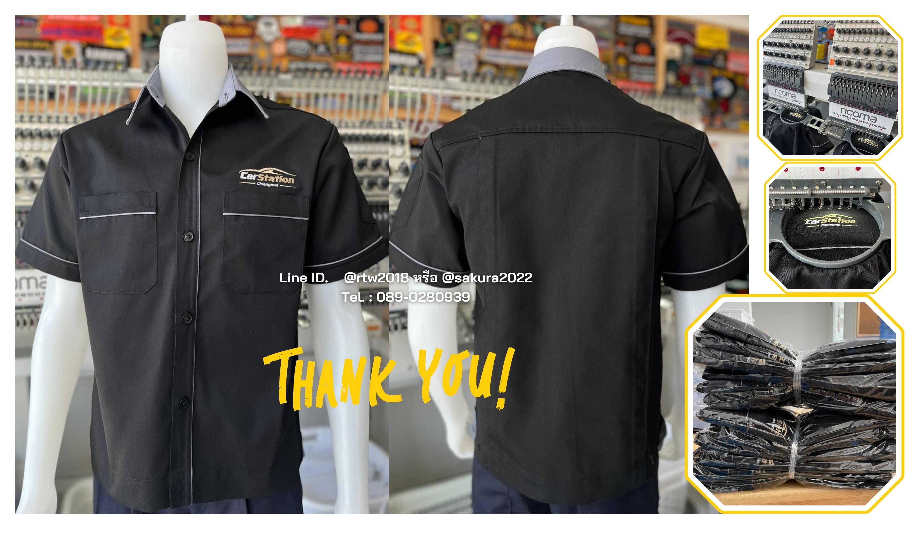 รหัส A7.13 : เสื้อช่างแขนสั้นผ้าคอมทวิวสีดำกุ้นเทา