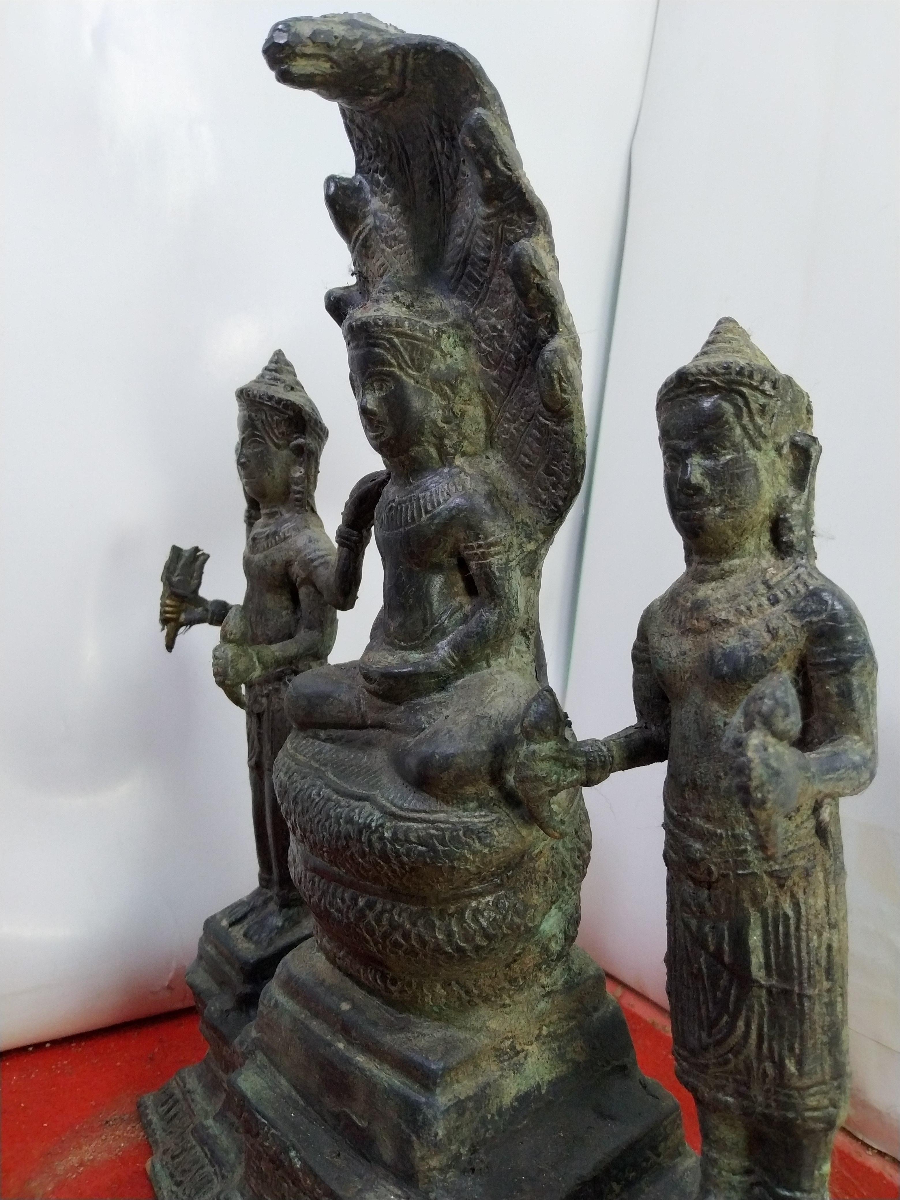 พระนาคปรก พระนารายณ์ พระแม่อุมา ทราวดี เนื้อสำริดสภาพเก่า