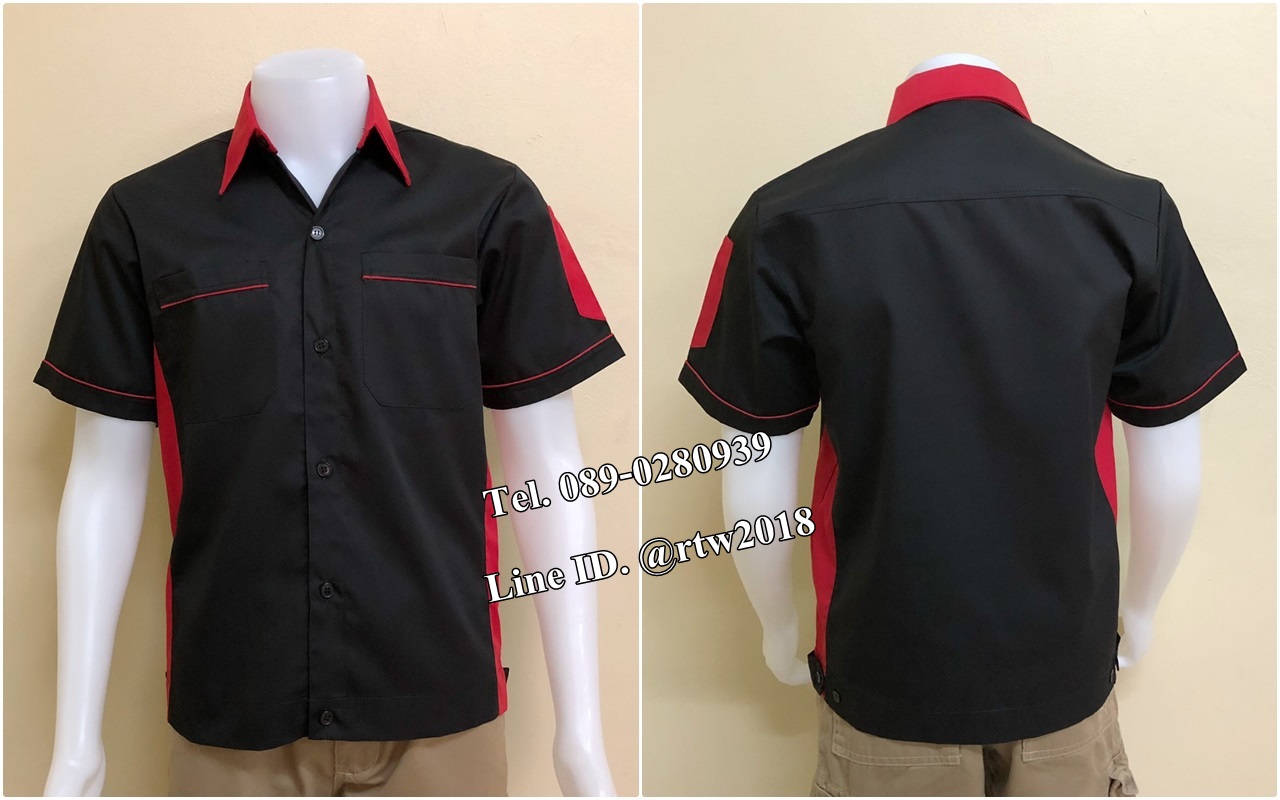 รหัส A87 : เสื้อช่างแขนสั้นแบบดำข้างแดง