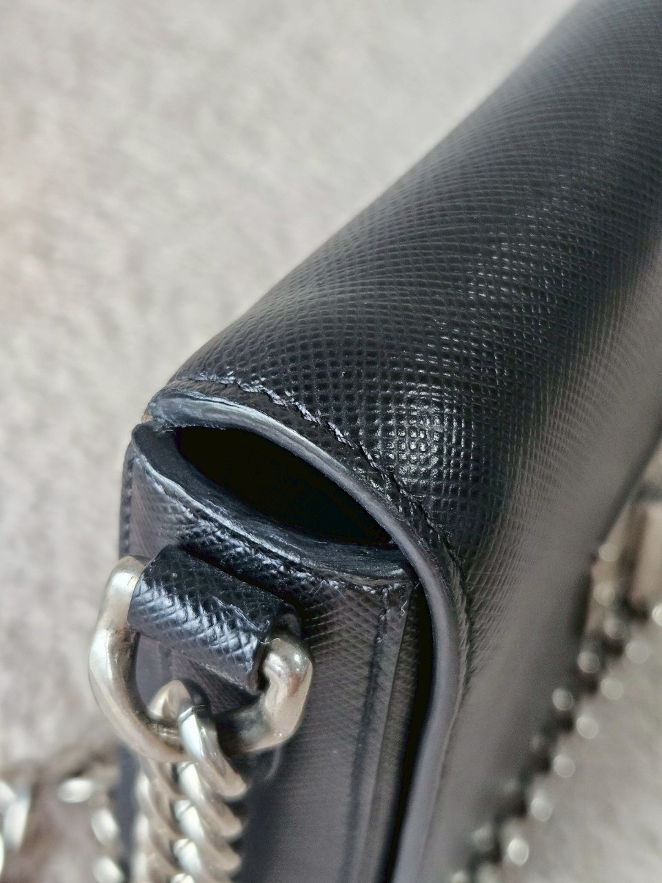 Prada 1BH014 Black Saffiano Leather Chain Shoulder Bag