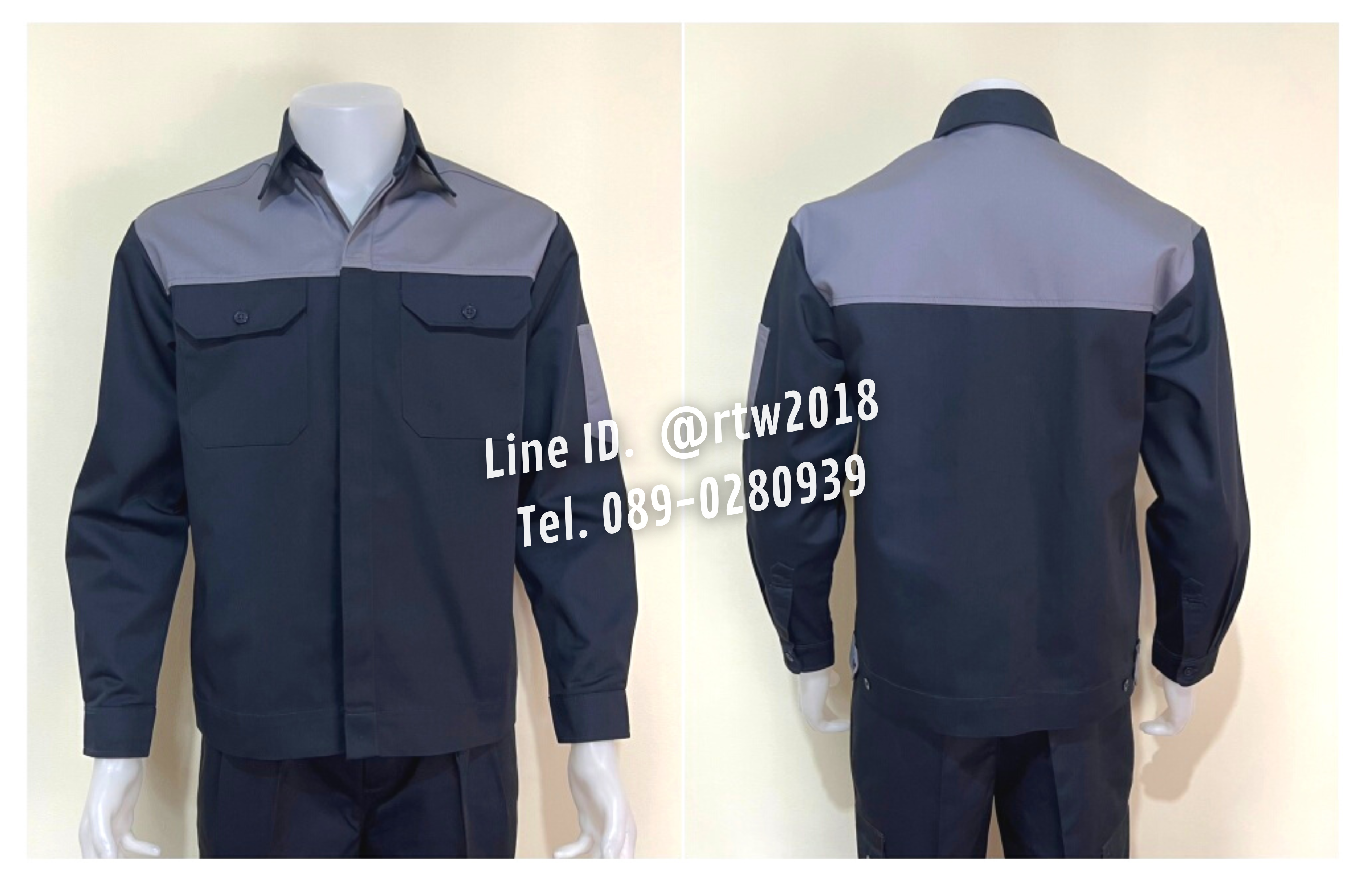 รหัส AB3.1 : เสื้อช่างแขนยาวผ้าคอมทวิวกรมท่าอกเทา (ซ่อนสาบ)