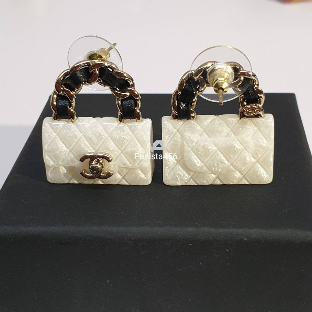 ต่างหูชาแนล Hiend ต่างหูชาแนลงาน1:1 ต่างหูกระเป๋าขาว Chanel earring bag