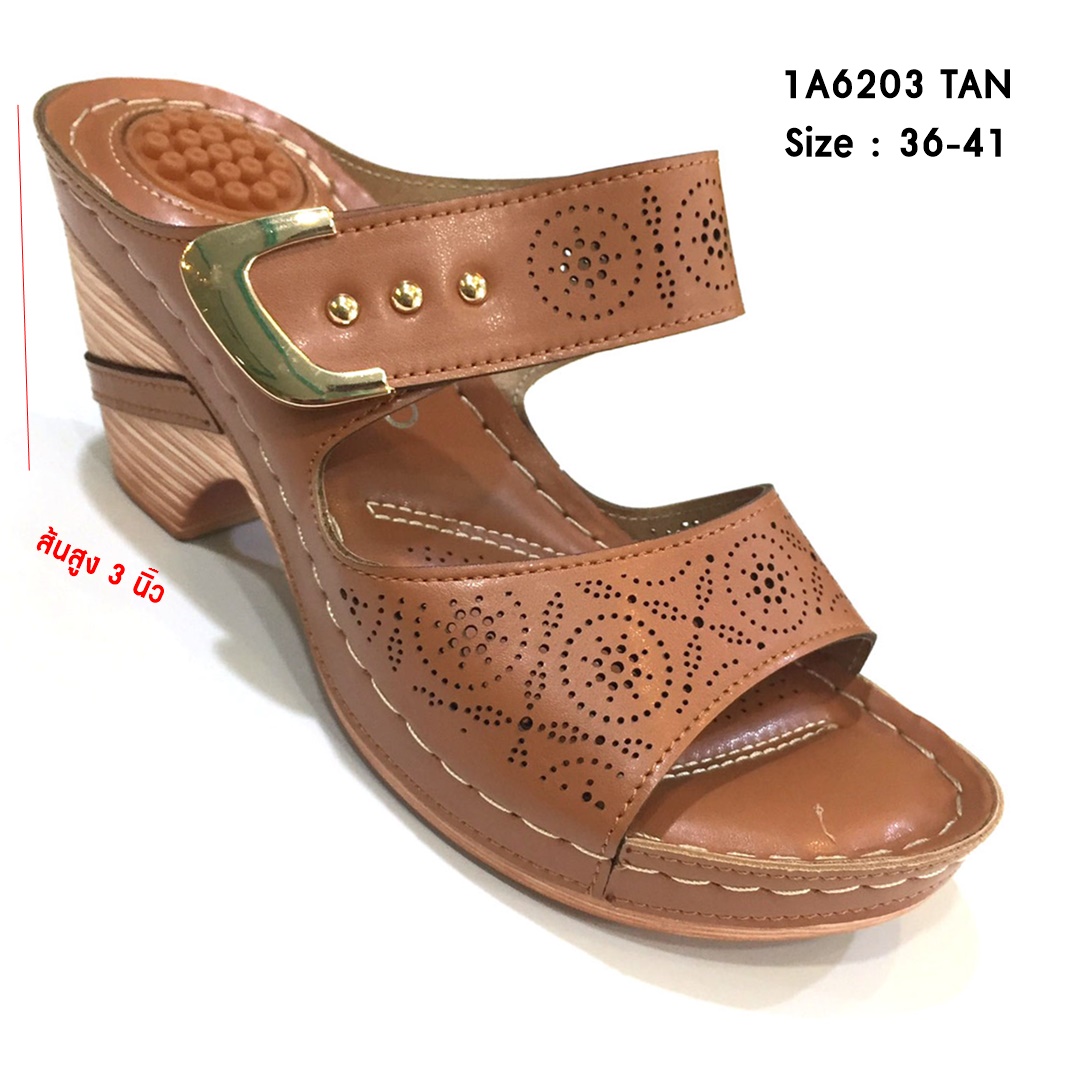 รองเท้าเพื่อสุขภาพ รองเท้าแตะ ส้นสูง แบบสวม ปรับความกระชับได้ งานเย็บมือทนทาน มีปุ่มนวดส้นเท้า สวมใส่สบาย น้ำหนักเบามาก 1A6203