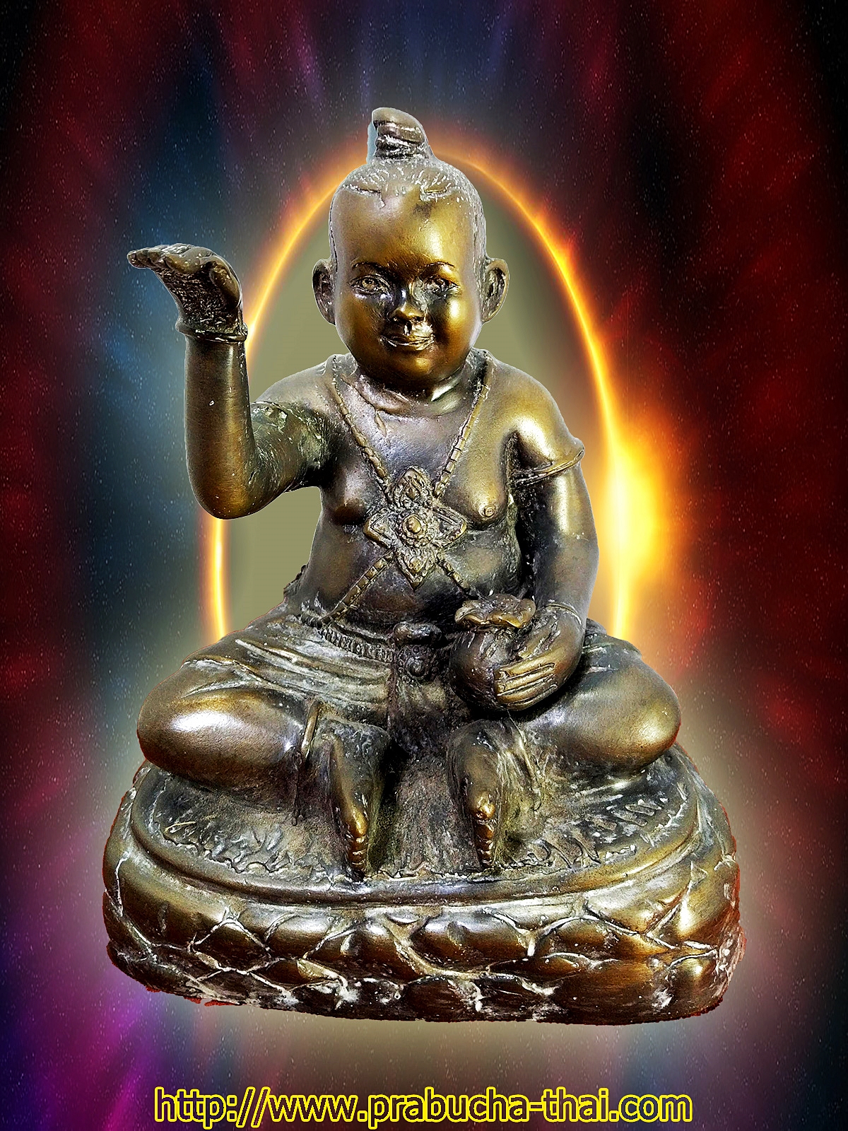 กุมารทองเพชรเจ้าจุก เนื้อโลหะฐานขนาด5นิ้ว วัดพรหมจริยาราม เชียงใหม่