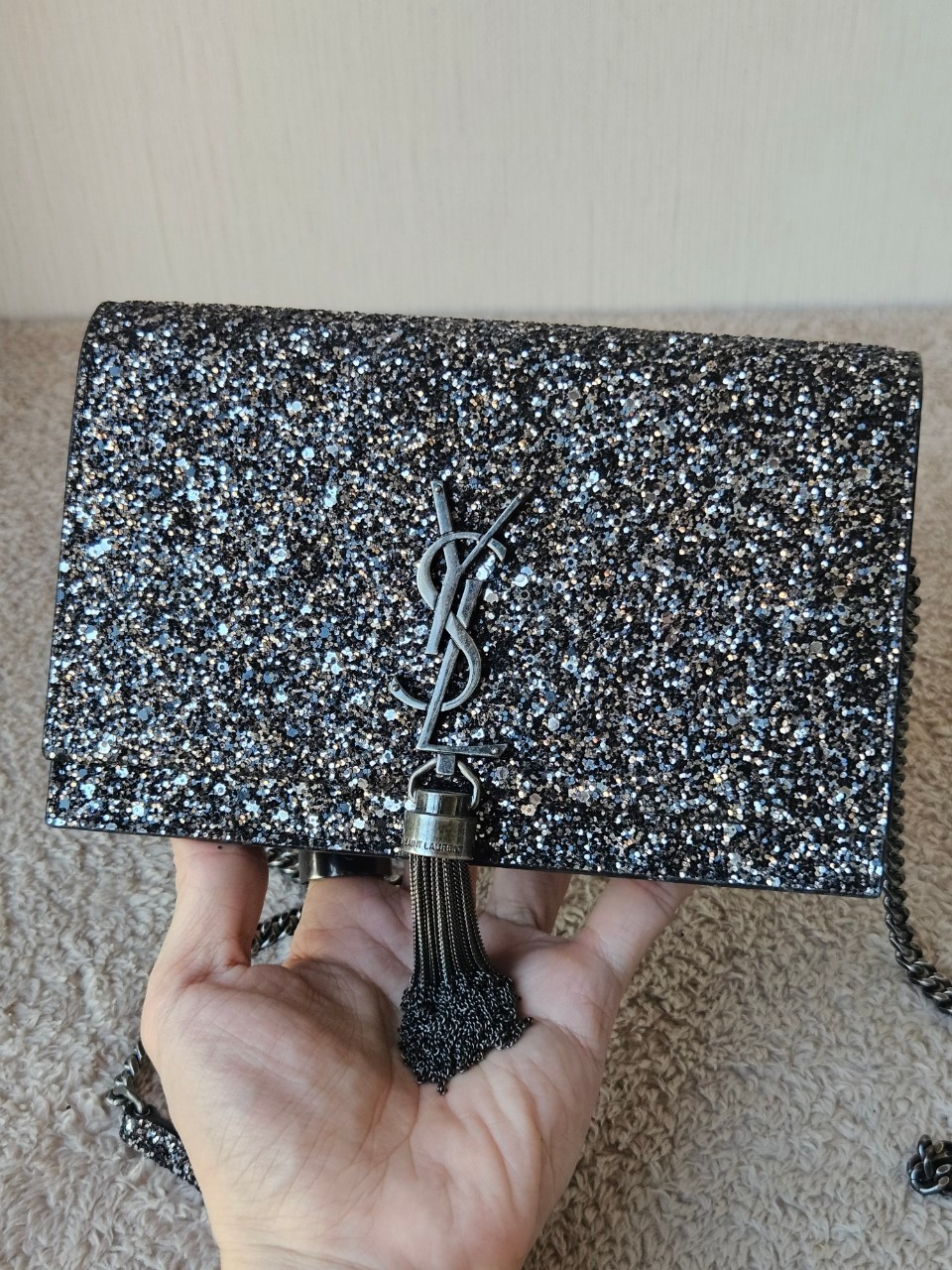 YSL 452159 Kate Bag in Black Sequins 7.5
