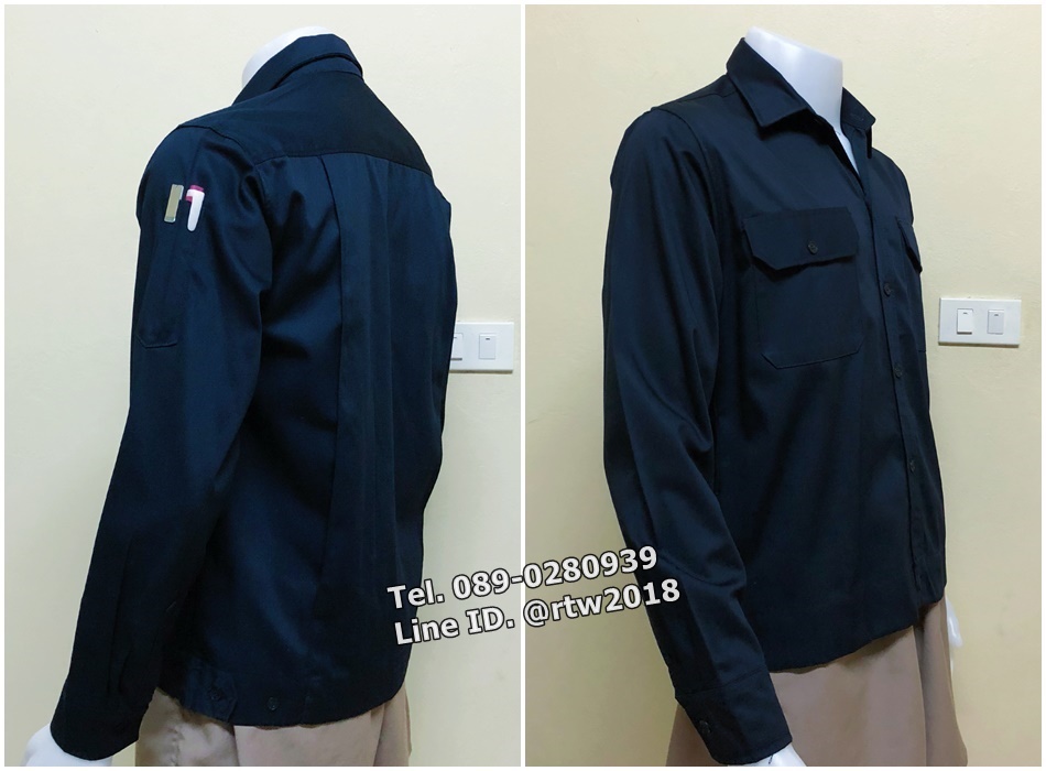 รหัส A60 : เสื้อช็อปแขนยาวผ้าคอมแบบสีกรมท่าล้วน