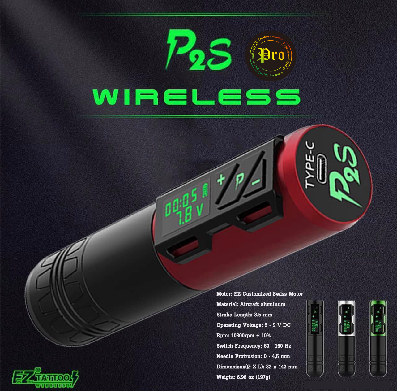EZ Portex Generation 2S (P2S) Wireless Battery Tattoo Pen Machine