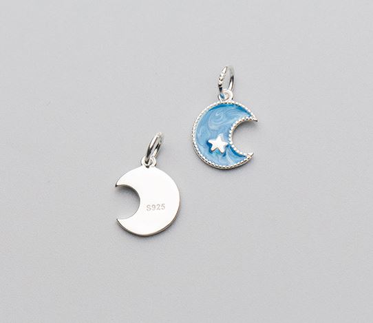 จี้เงินแท้ 92.5% พระจันทร์สีน้ำเงิน Blue Moon 12*9.5*1mm (1ชิ้น)
