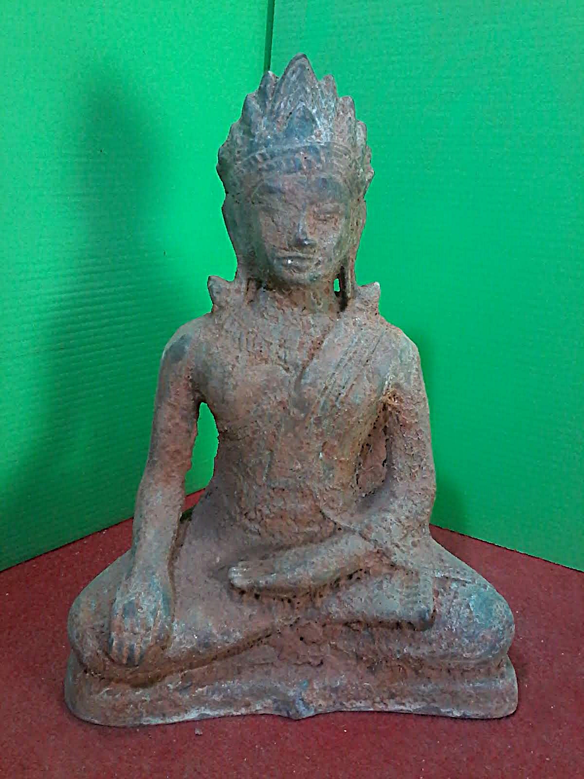 พระพุทธ เทริดขนนก หน้าตัก 5 นิ้ว เนื้อโลหะสำริด สภาพเก่า