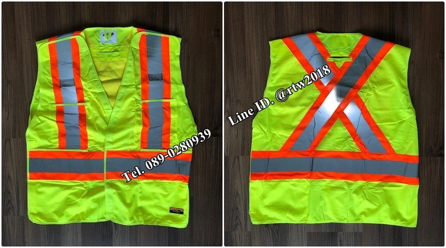 เสื้อกั๊กช่างสีเหลืองสะท้อนแสงเทาส้ม (รหัส Q10)