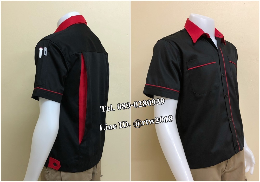 รหัส A78 : เสื้อช็อปแขนสั้นแบบดำกุ้นแดง