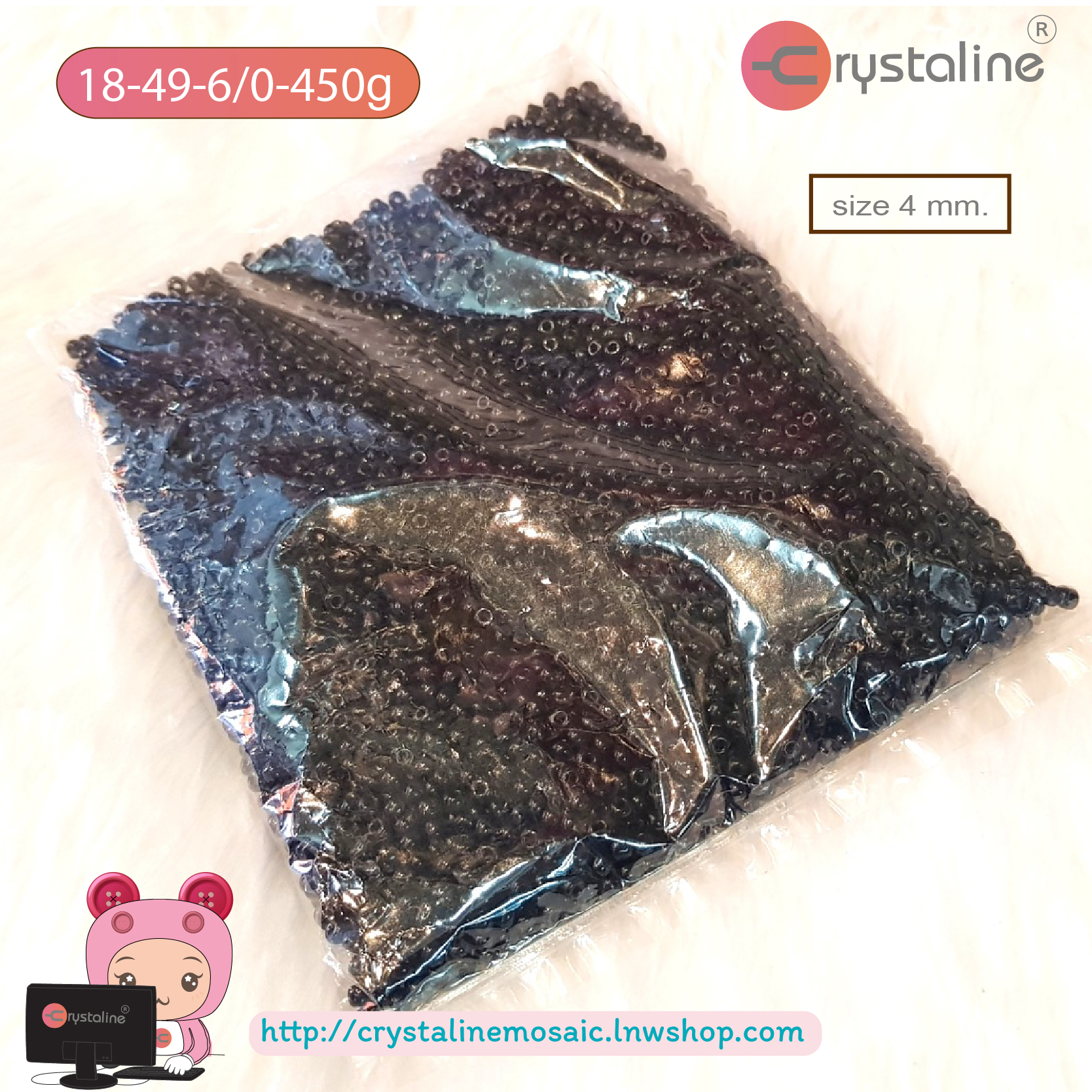 Pony bead - Black col. (size 4 mm,450g/pack)
